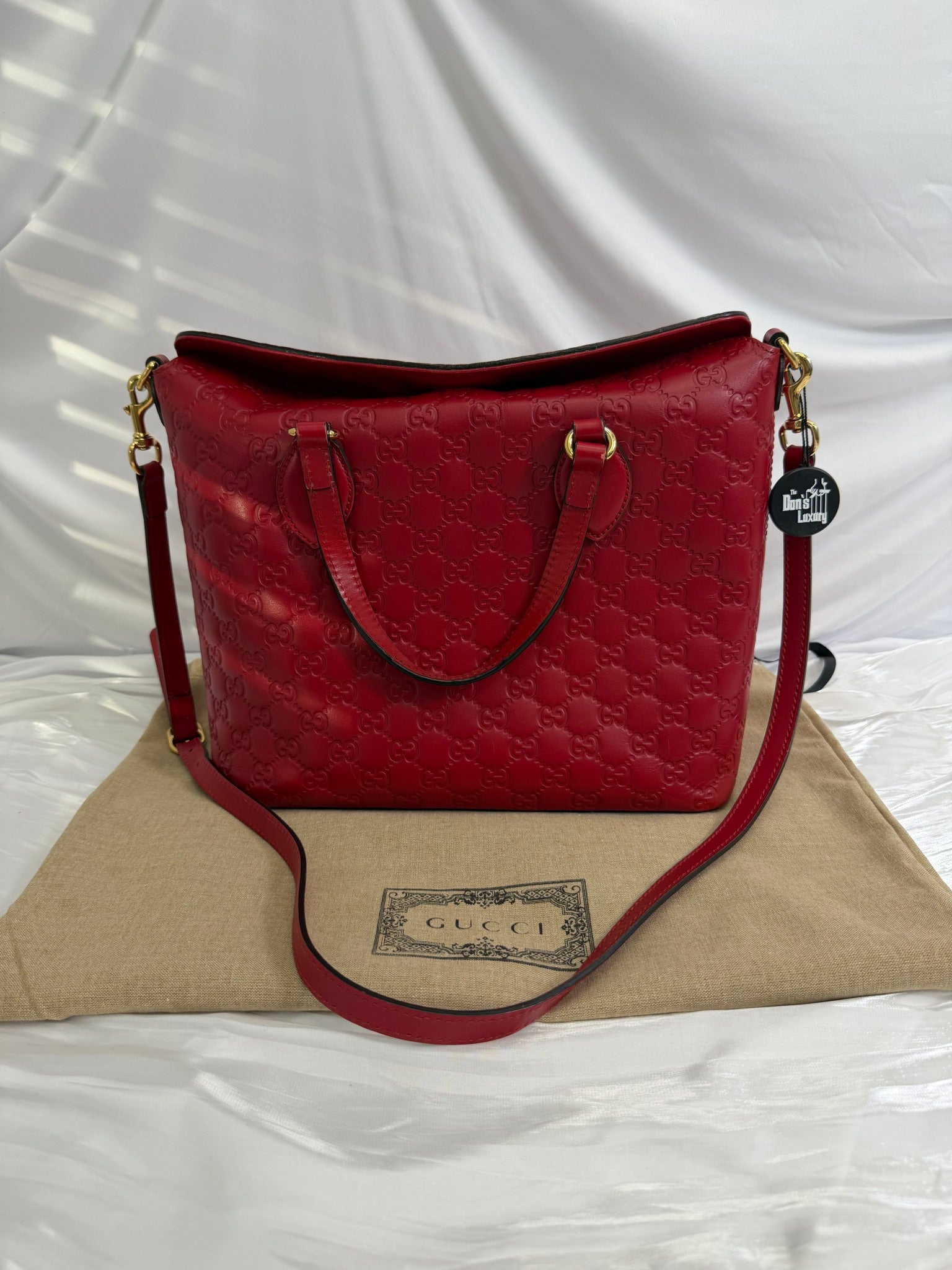 Gucci Red Guccissima Leather Linea Foldover Tote