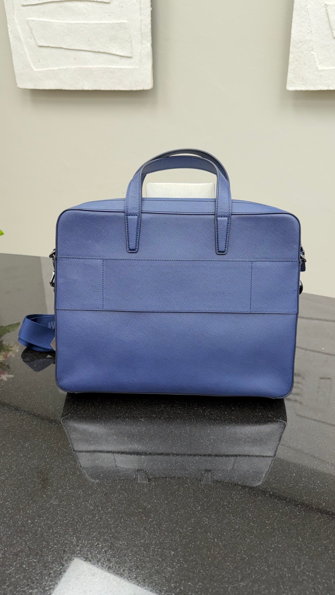 MCM Blue Leather Business Bag