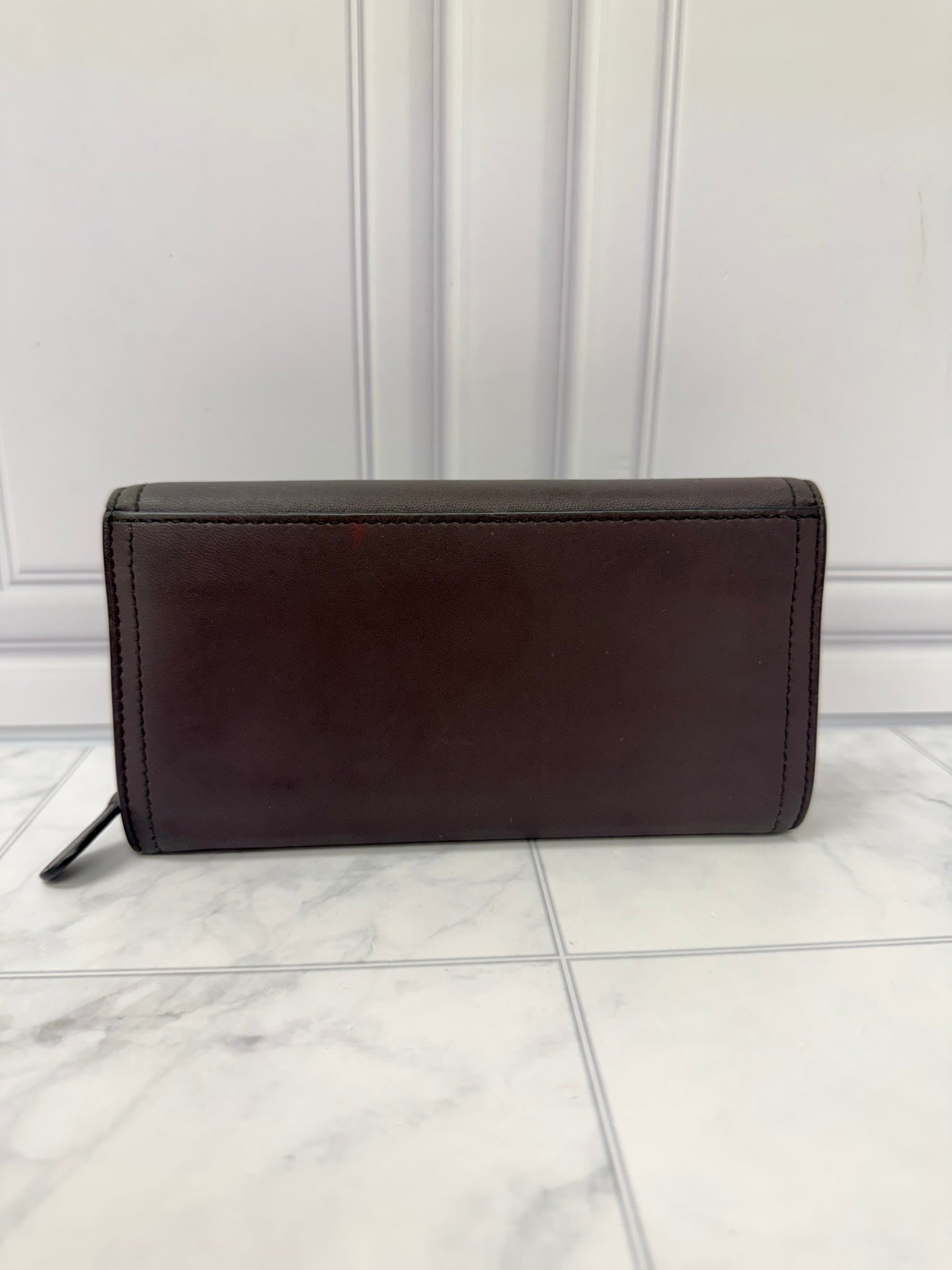 Bottega Veneta Plum Intrecciato Lambskin Leather Turnlock Wallet 