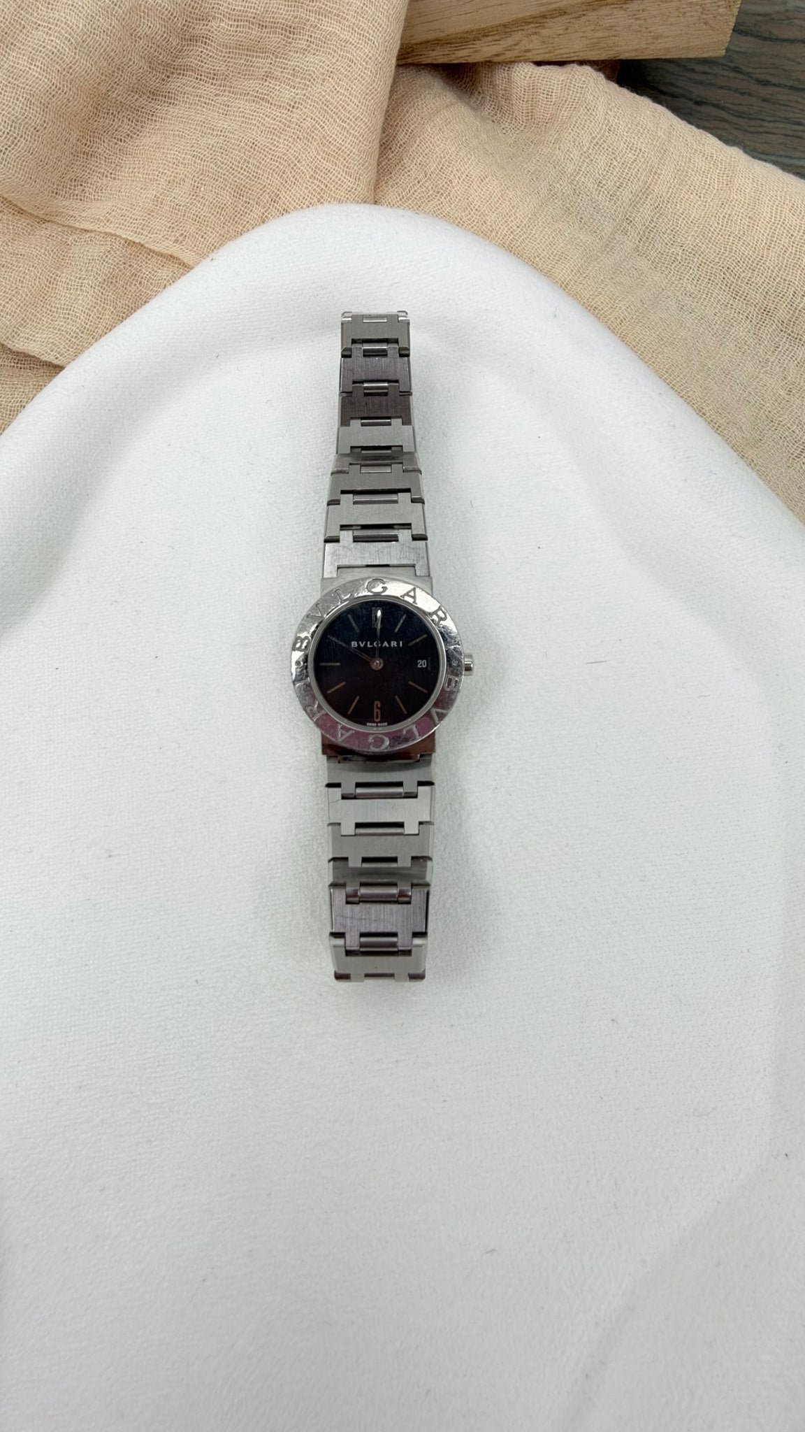 Bvlgari Stainless Steel & Black Logo Bezel Watch 30mm Face