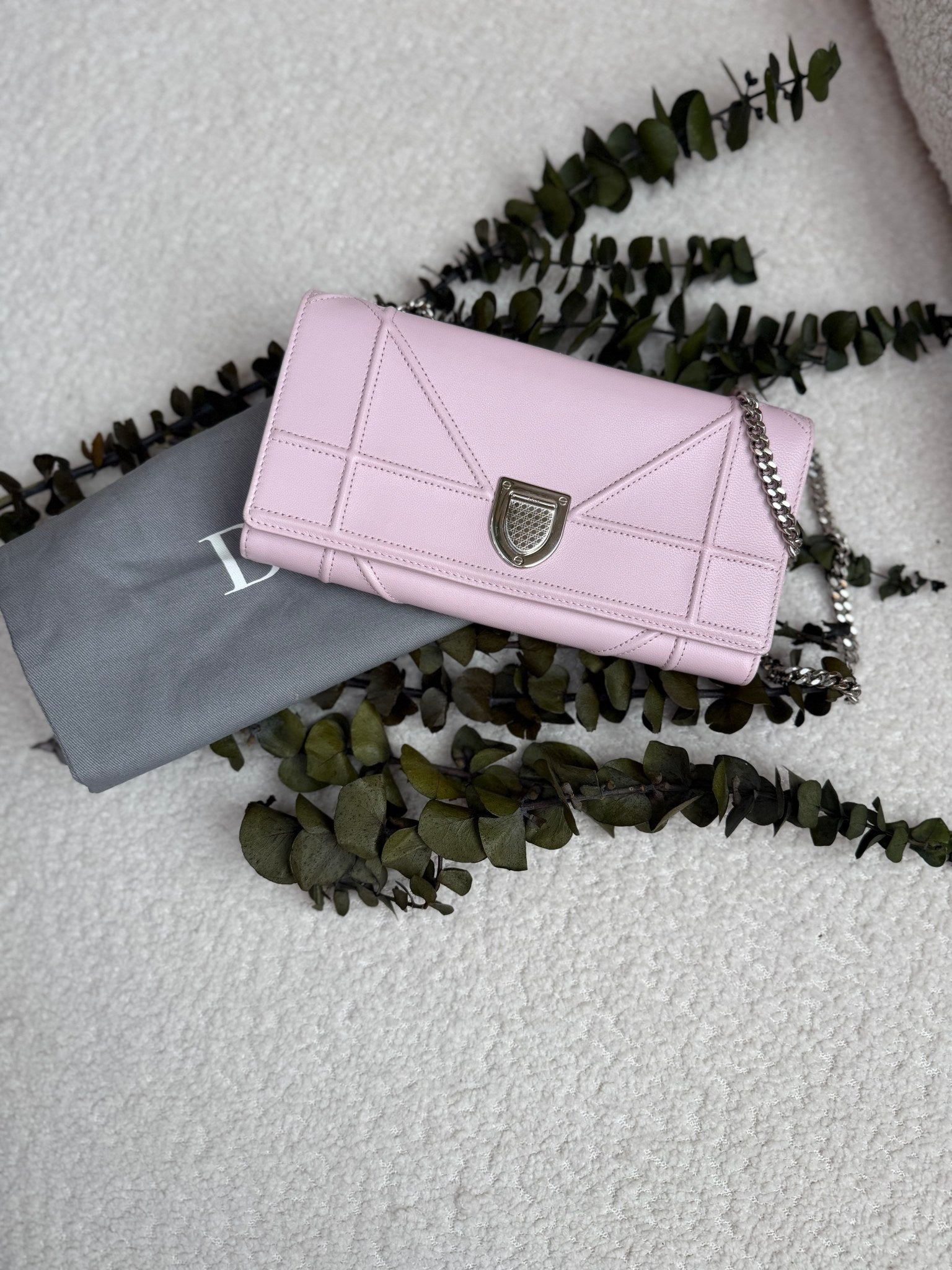Christian Dior Pink Leather Diorama Wallet On Chain