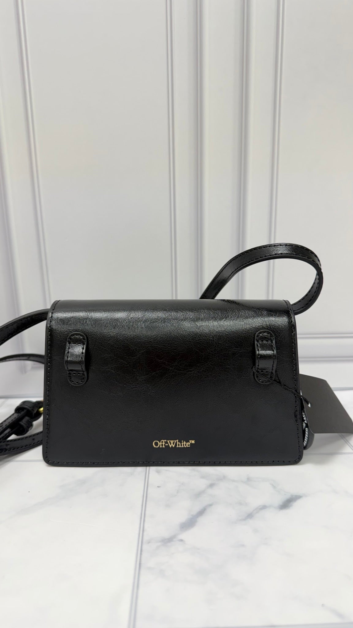 Off White Black Leather Crossbody 