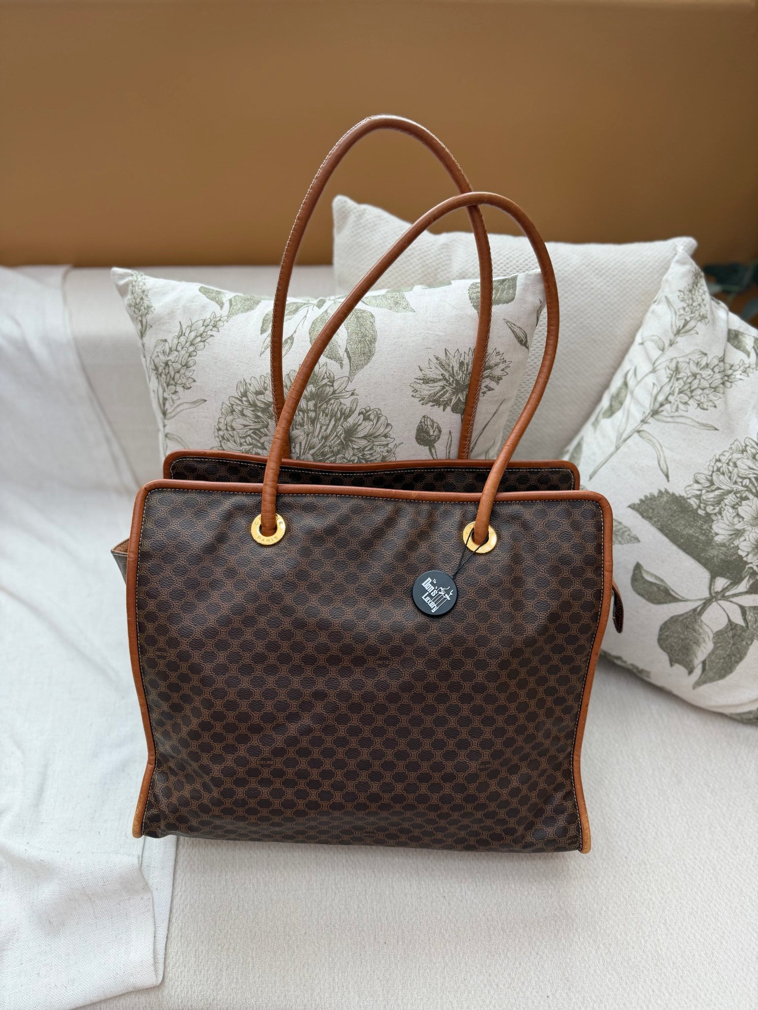 Celine Brown Coated Canvas Macadam Large Tote Bag