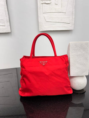 Prada Red Nylon Top Handle Bag