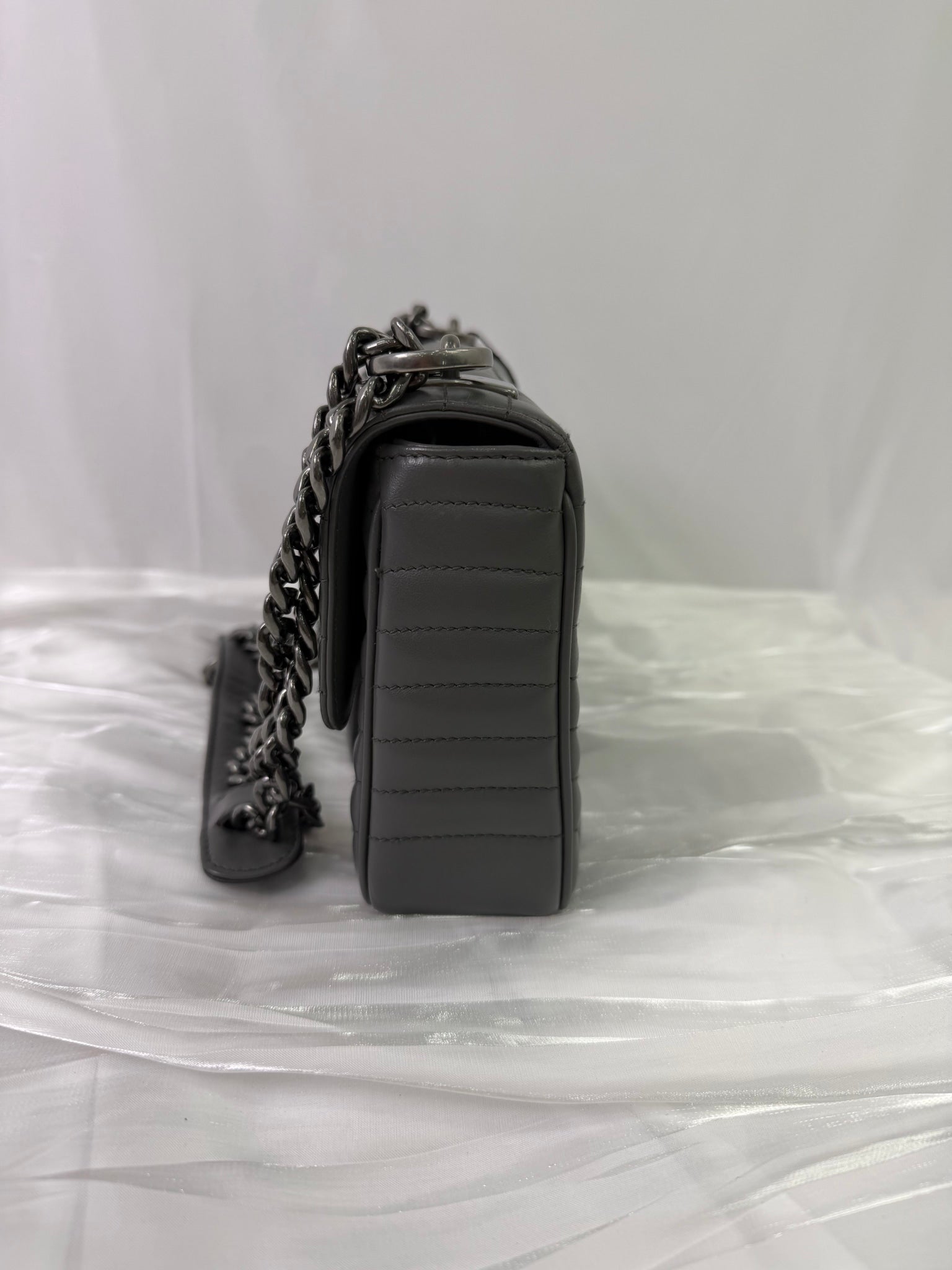 Prada Gray Leather Diagramme Shoulder Bag