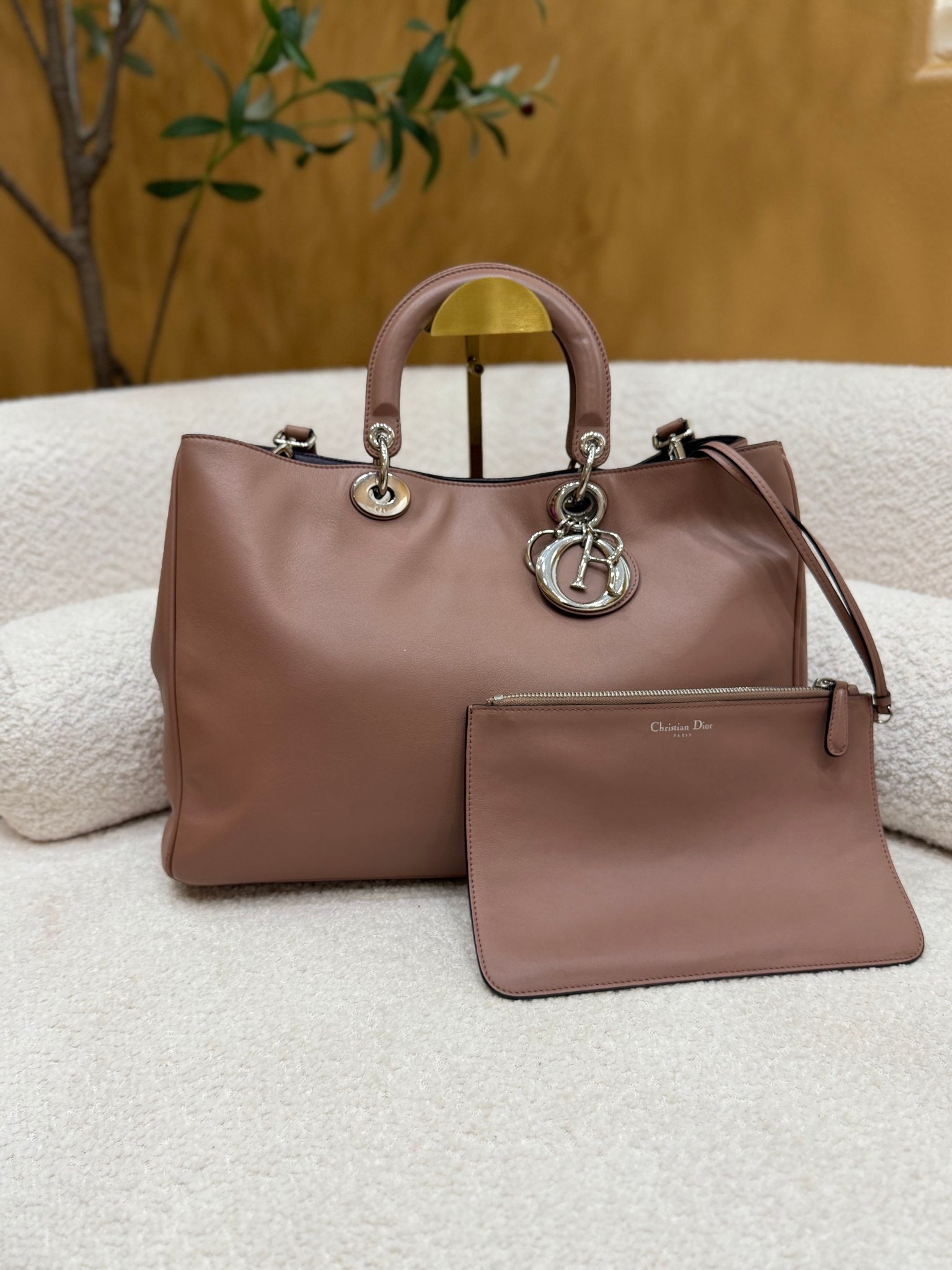 Christian Dior Dusty Rose Leather Diorissimo Large Tote Bag