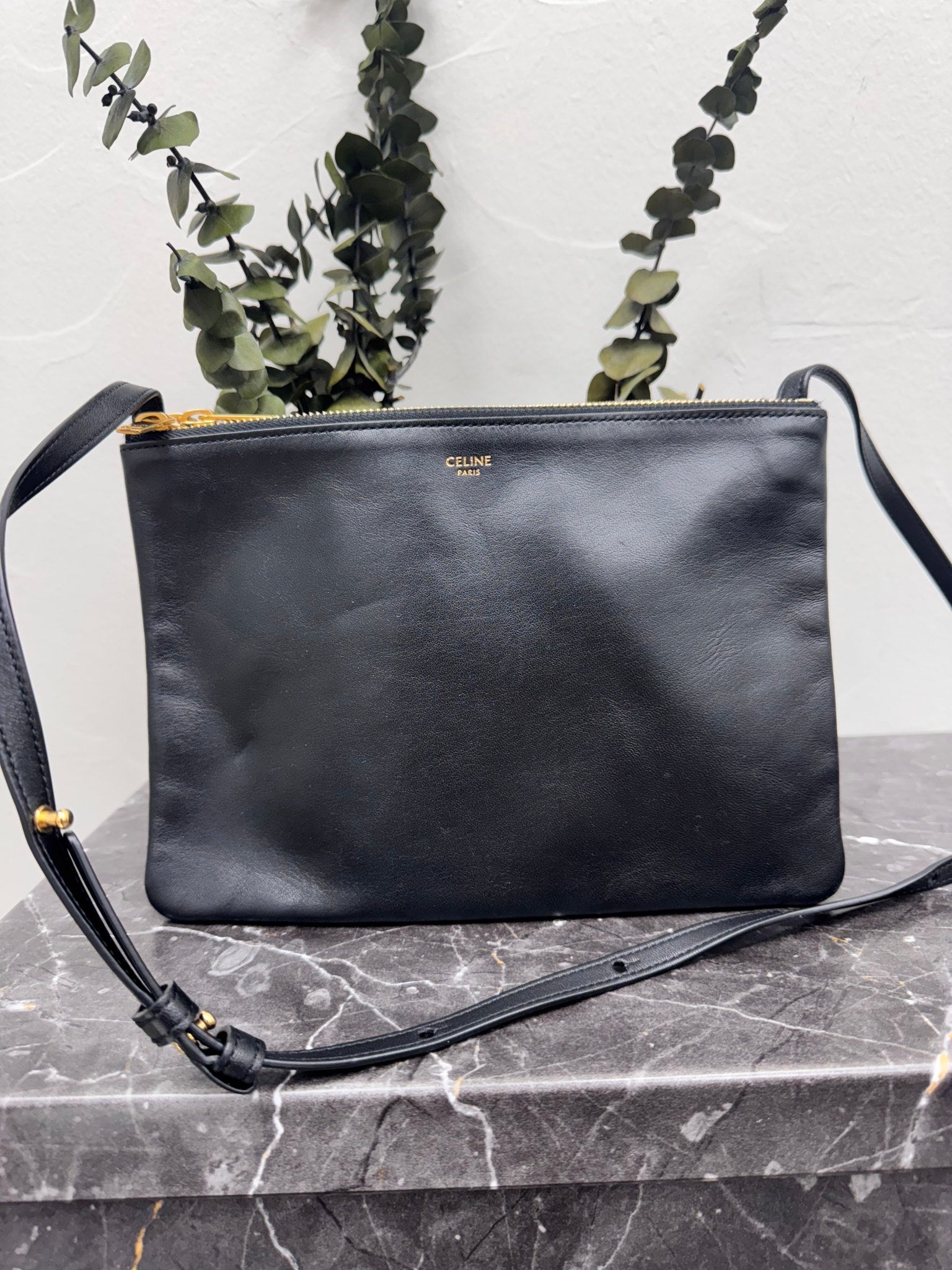 Celine Black Leather Triple Pochette Crossbody Bag