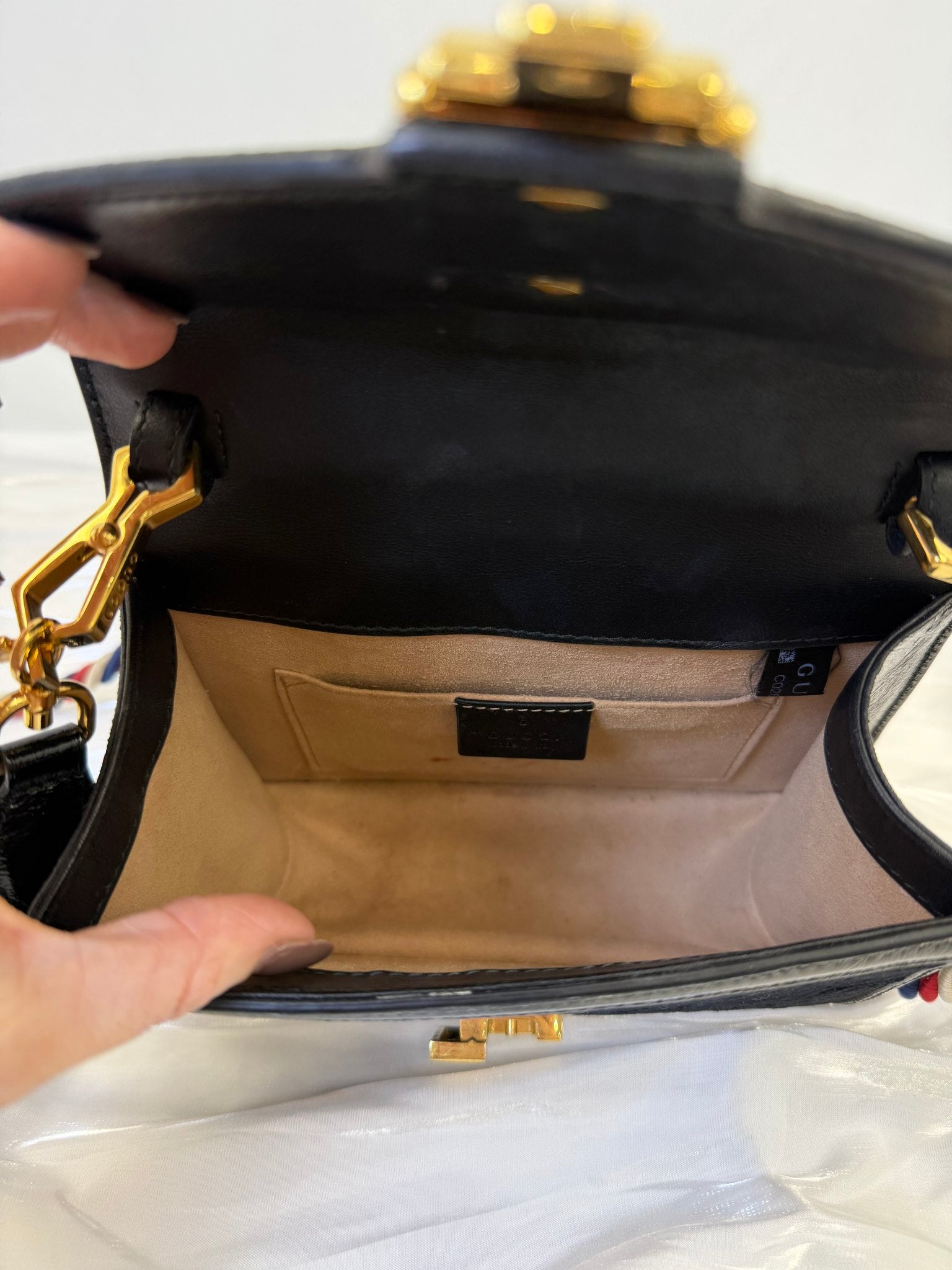 Gucci Black Velvet Sylvie Top Handle Bag