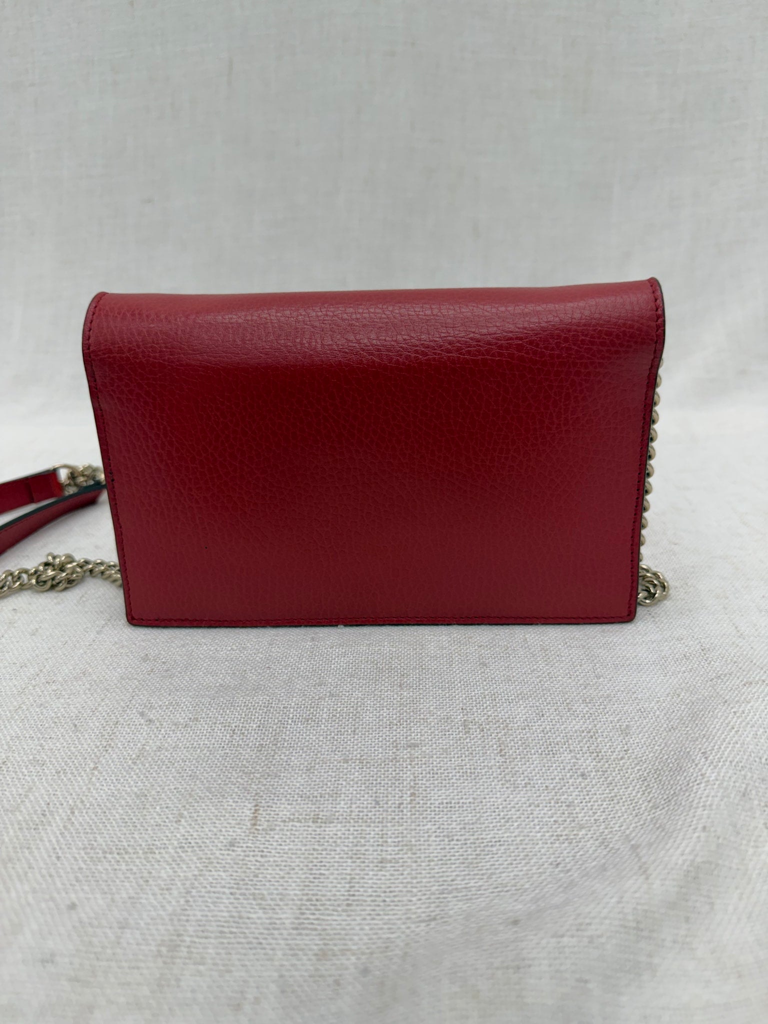 Gucci Red Leather Interlocking G Wallet on a Chain
