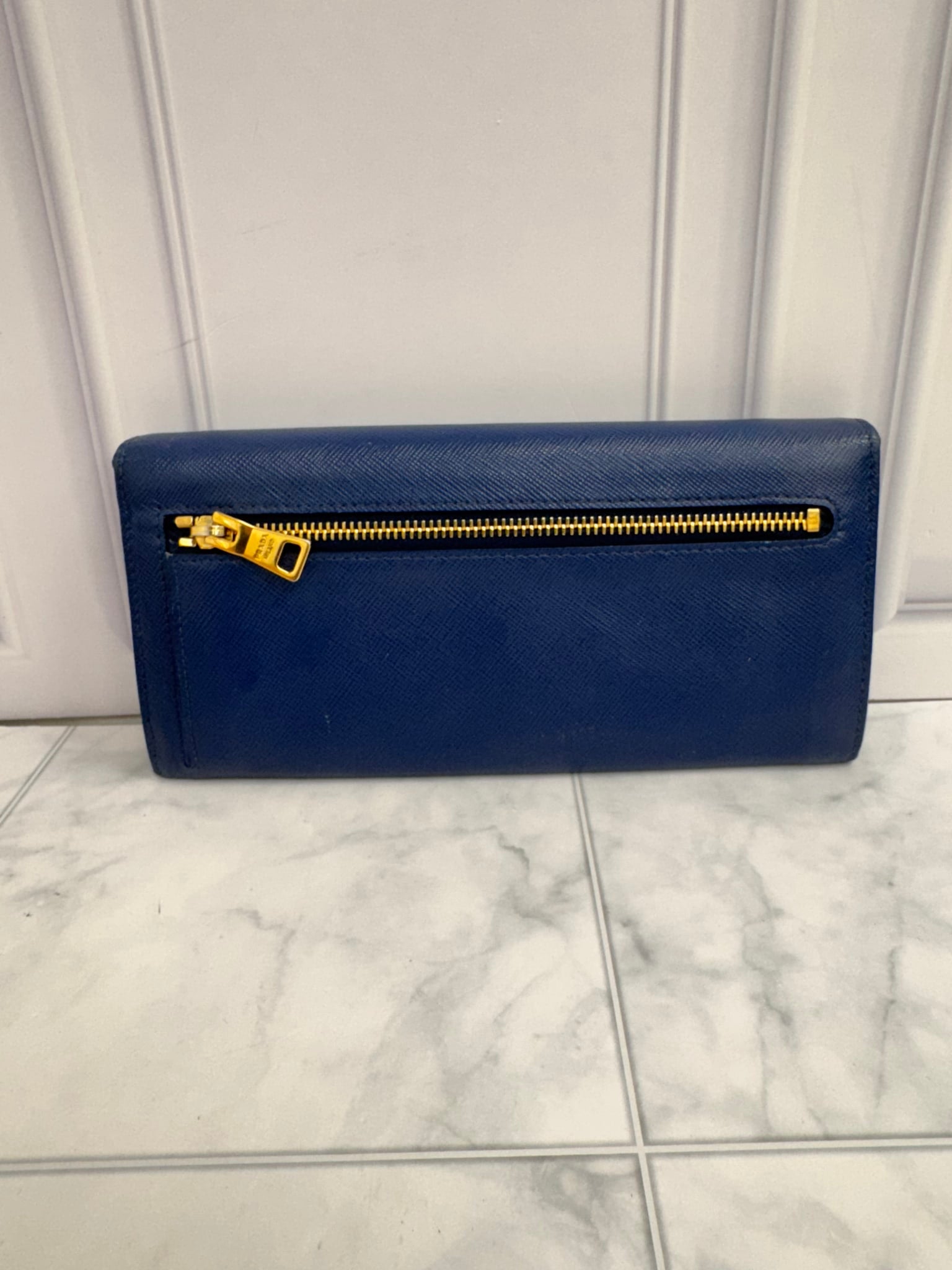 Prada Blue Saffiano Leather Long Wallet