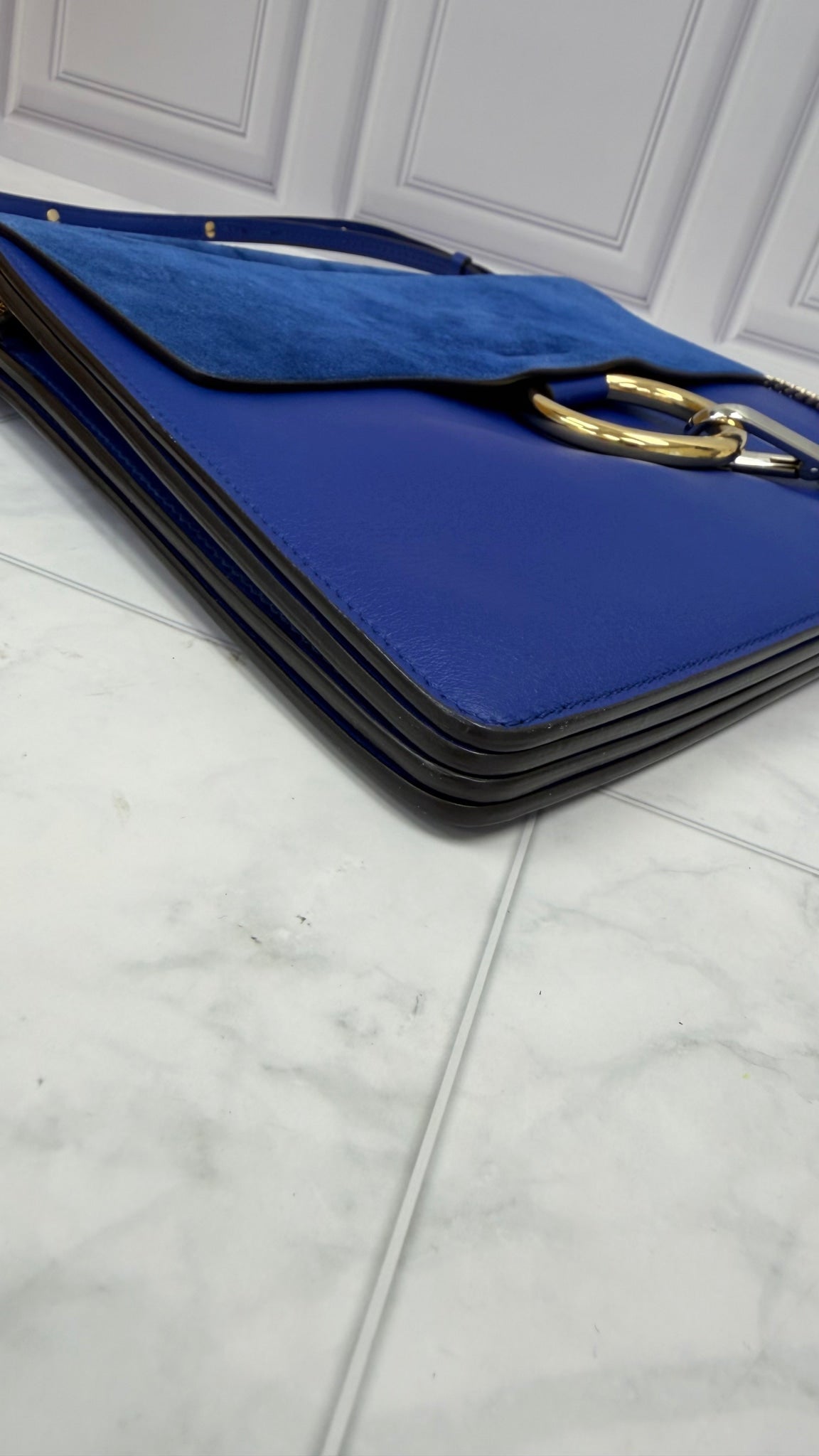 Chloe Royal Blue Leather & Suede Medium Faye Shoulder Bag