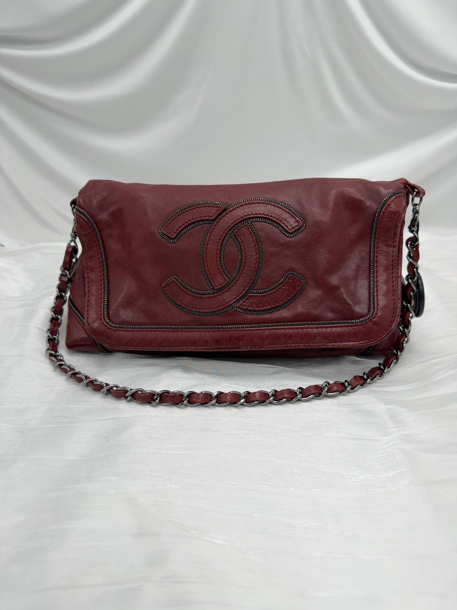 Chanel Burgundy Calfskin CC Soho Chain Shoulder Bag