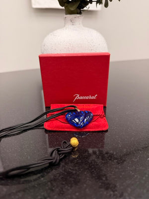 Baccarat Crystal Heart Blue Pendant Necklace