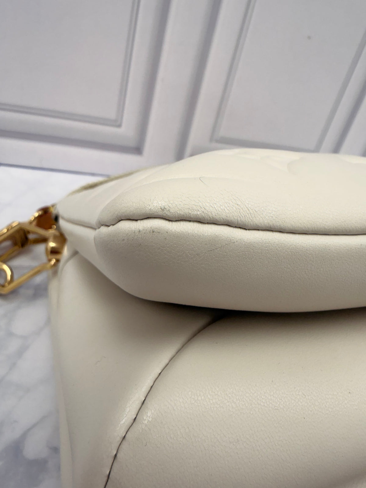 Louis Vuitton White Monogram Embossed Lambskin Coussin PM Handbag