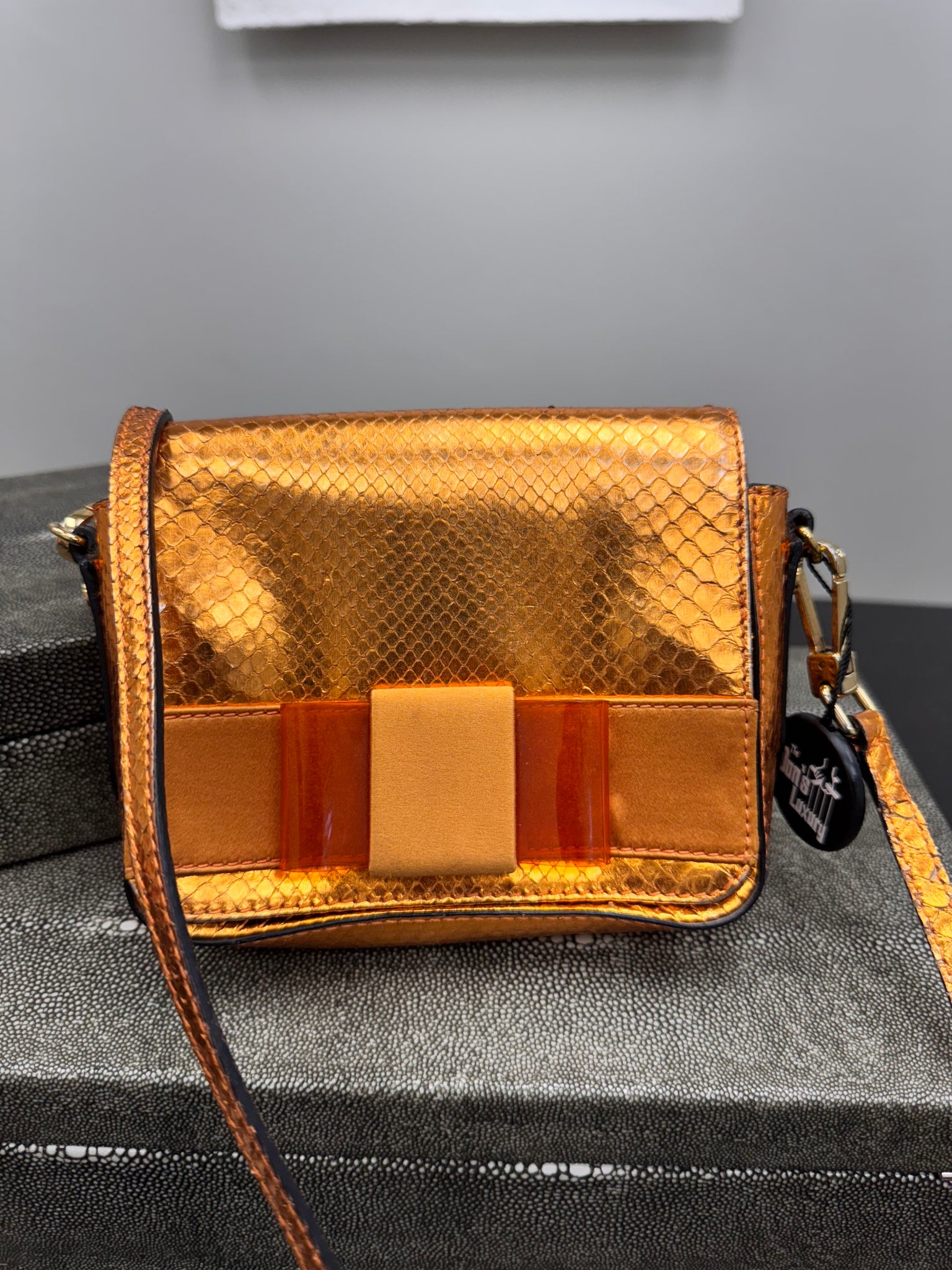 Burberry Orange Snakeskin Berkeley Mini Crossbody Bag