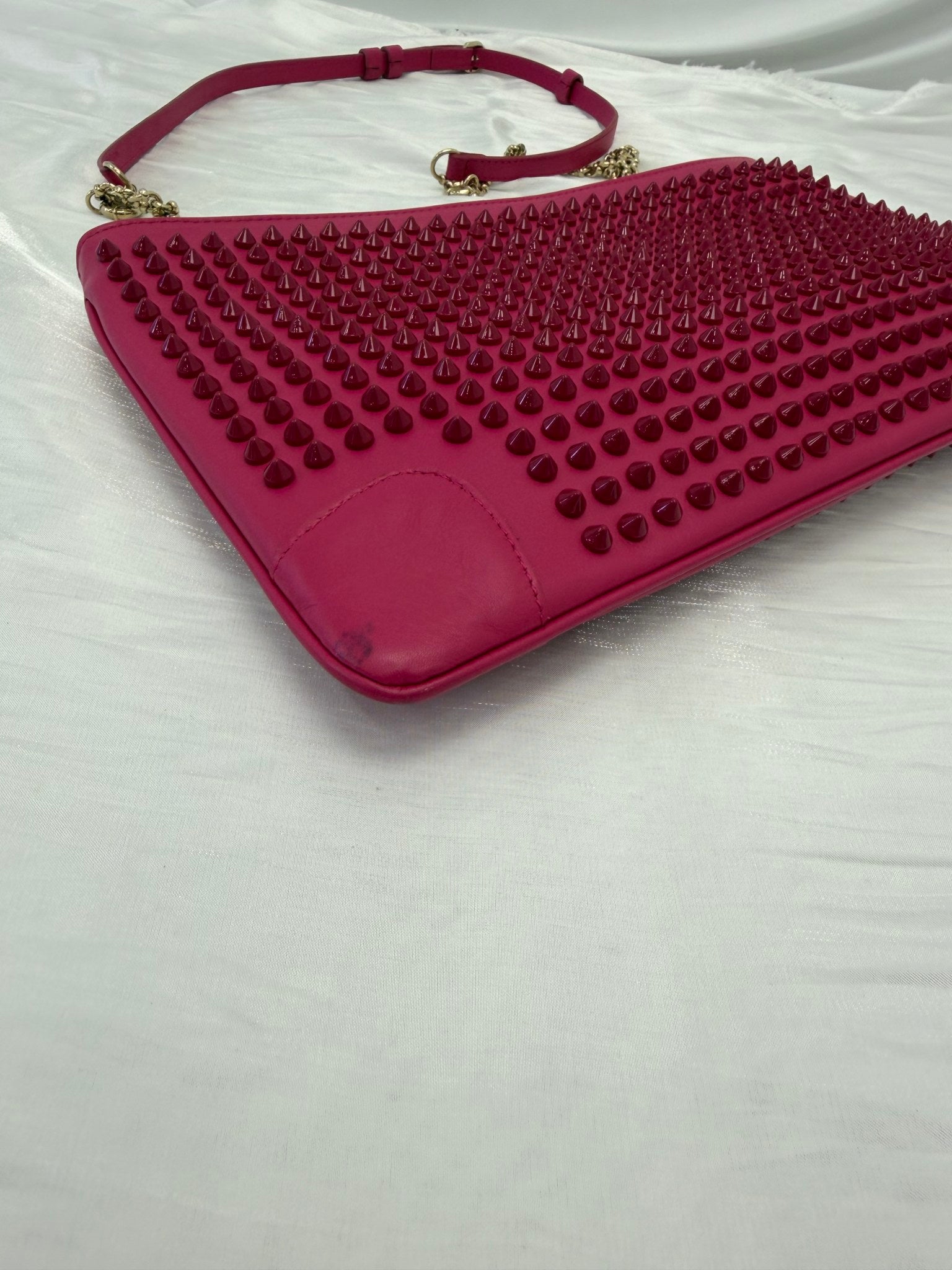 Christian Louboutin  Pink Leather Spiked Loubiposh Clutch on a Chain