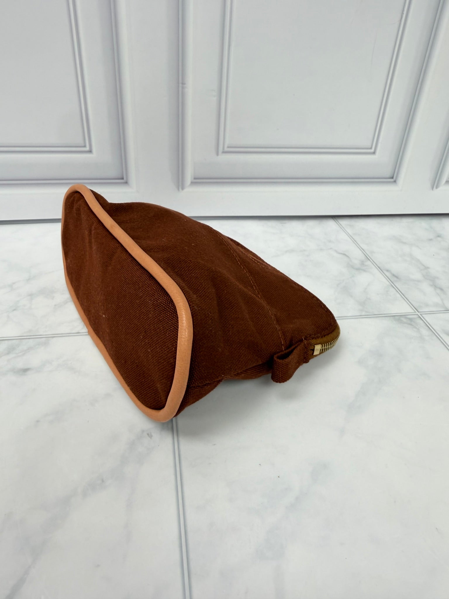 Hermes Brown Canvas Bolide Canvas Pochette Cosmetics Pouch 