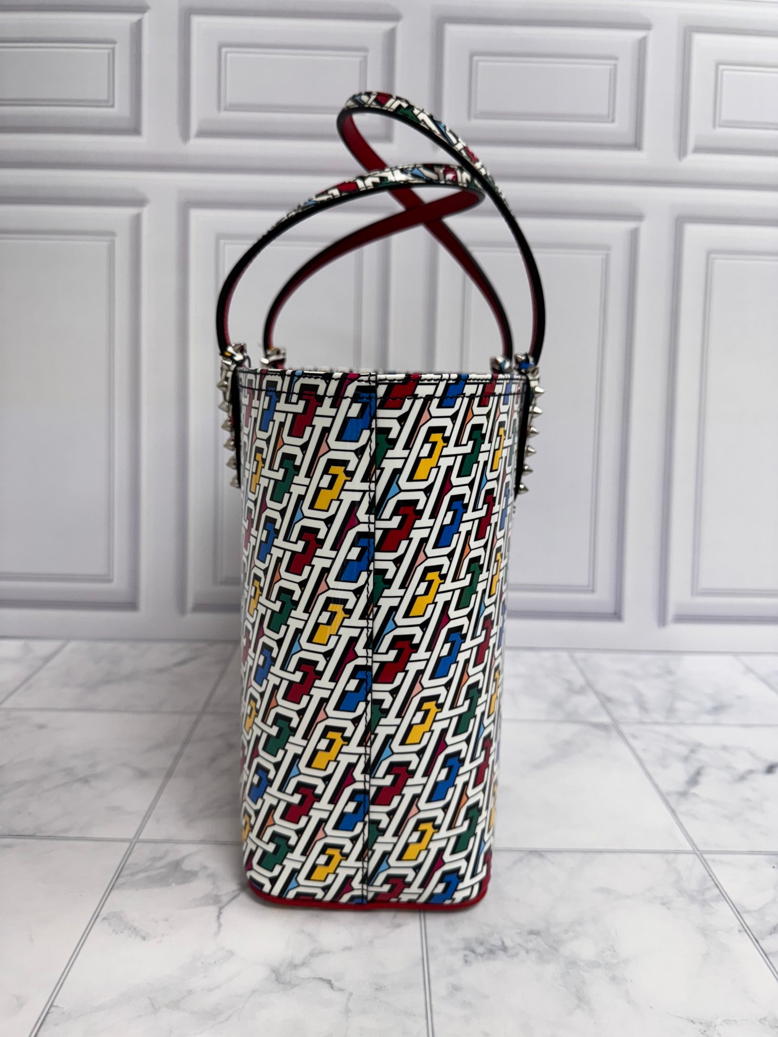 Christian Louboutin Multicolor Printed Patent Leather Cabata Small Tote Bag
