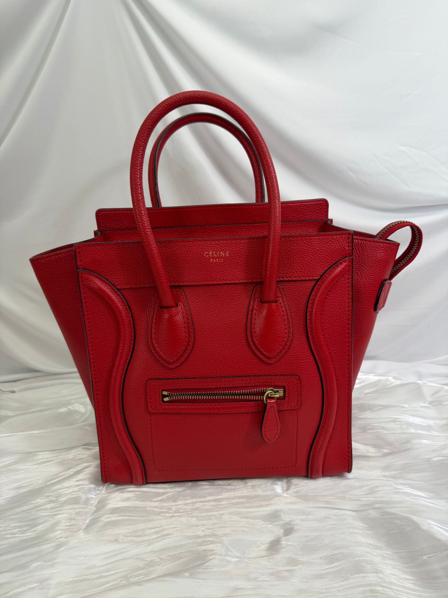 Celine Red Leather Micro Luggage Tote