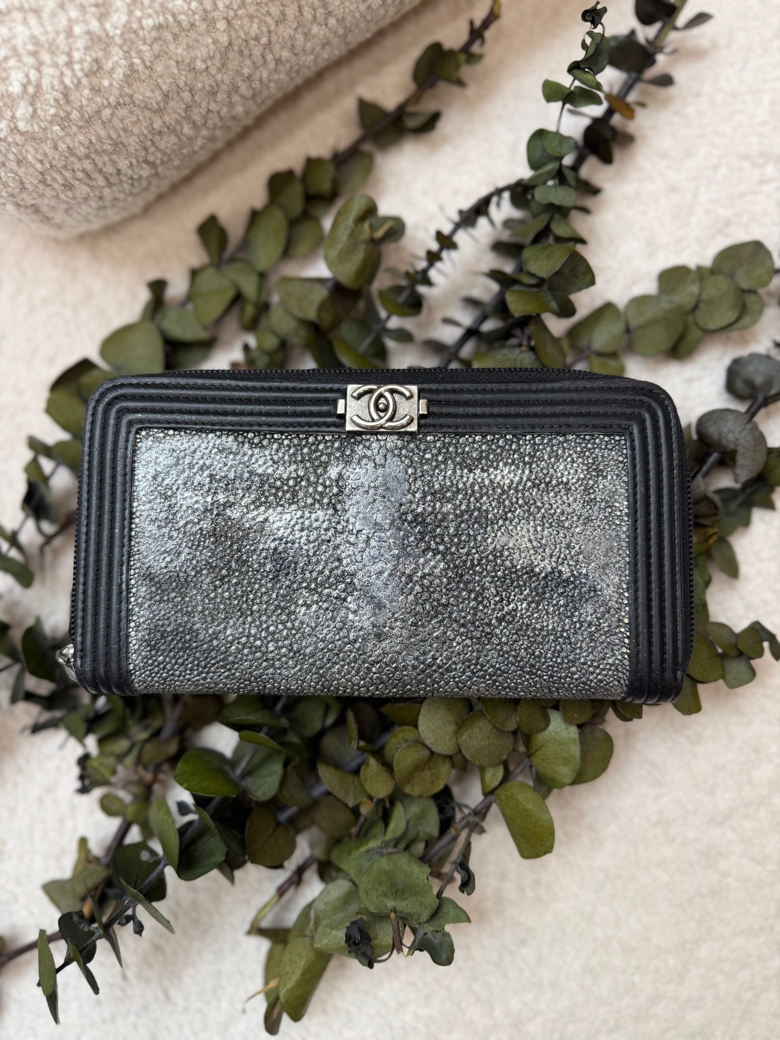 Chanel Black Stingray & Leather Boy Zippy Wallet