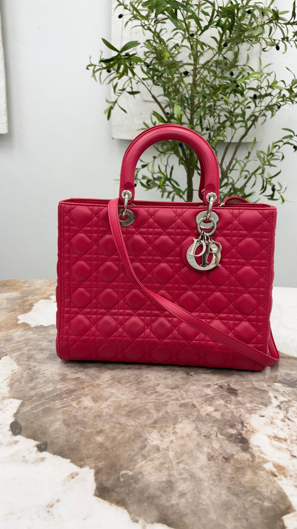 Christian Dior Dark Pink Quilted Lambskin Large Lady Dior Bag