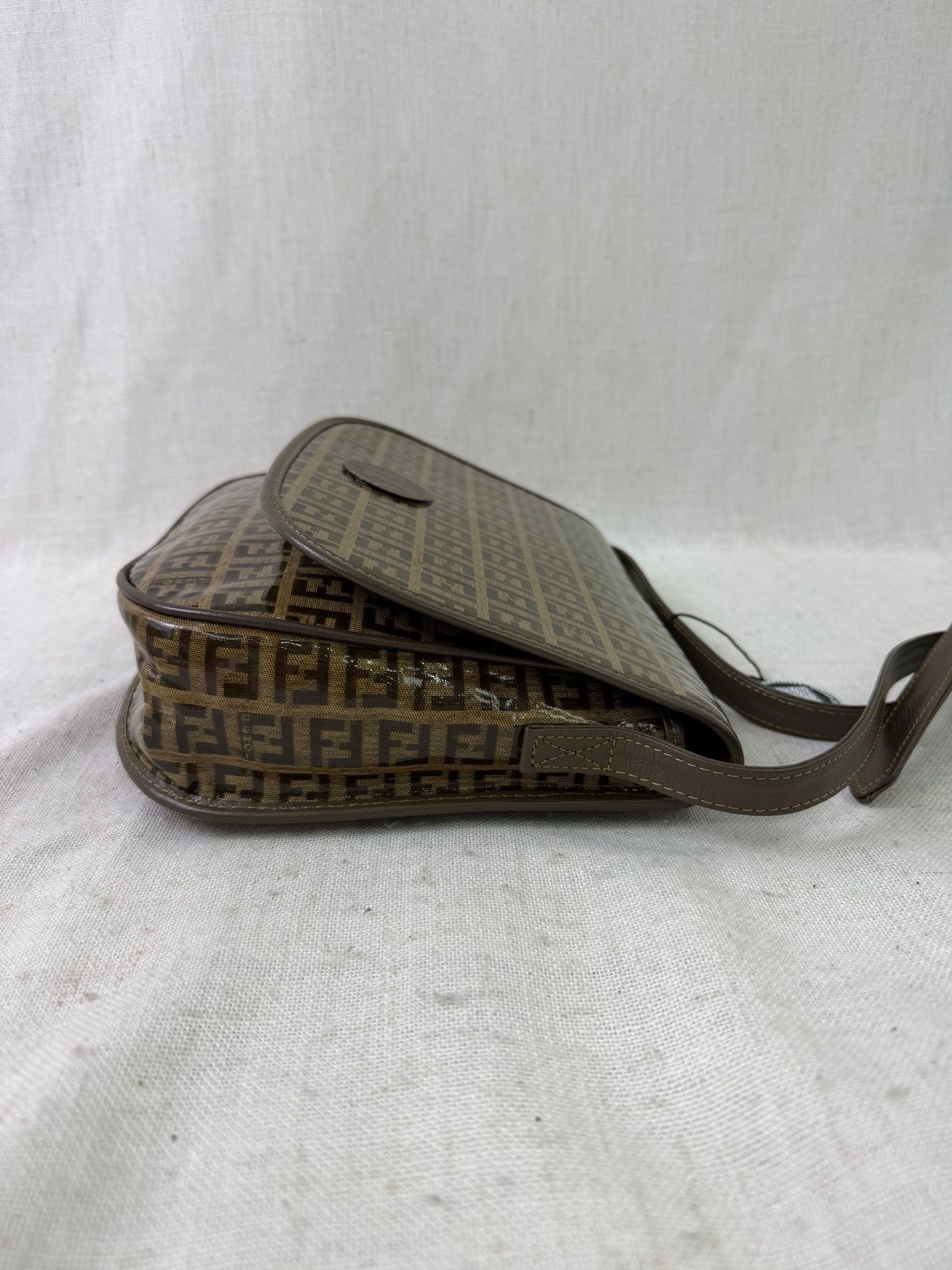 Fendi Brown Coated Canvas Zucchino Shoulder Bag