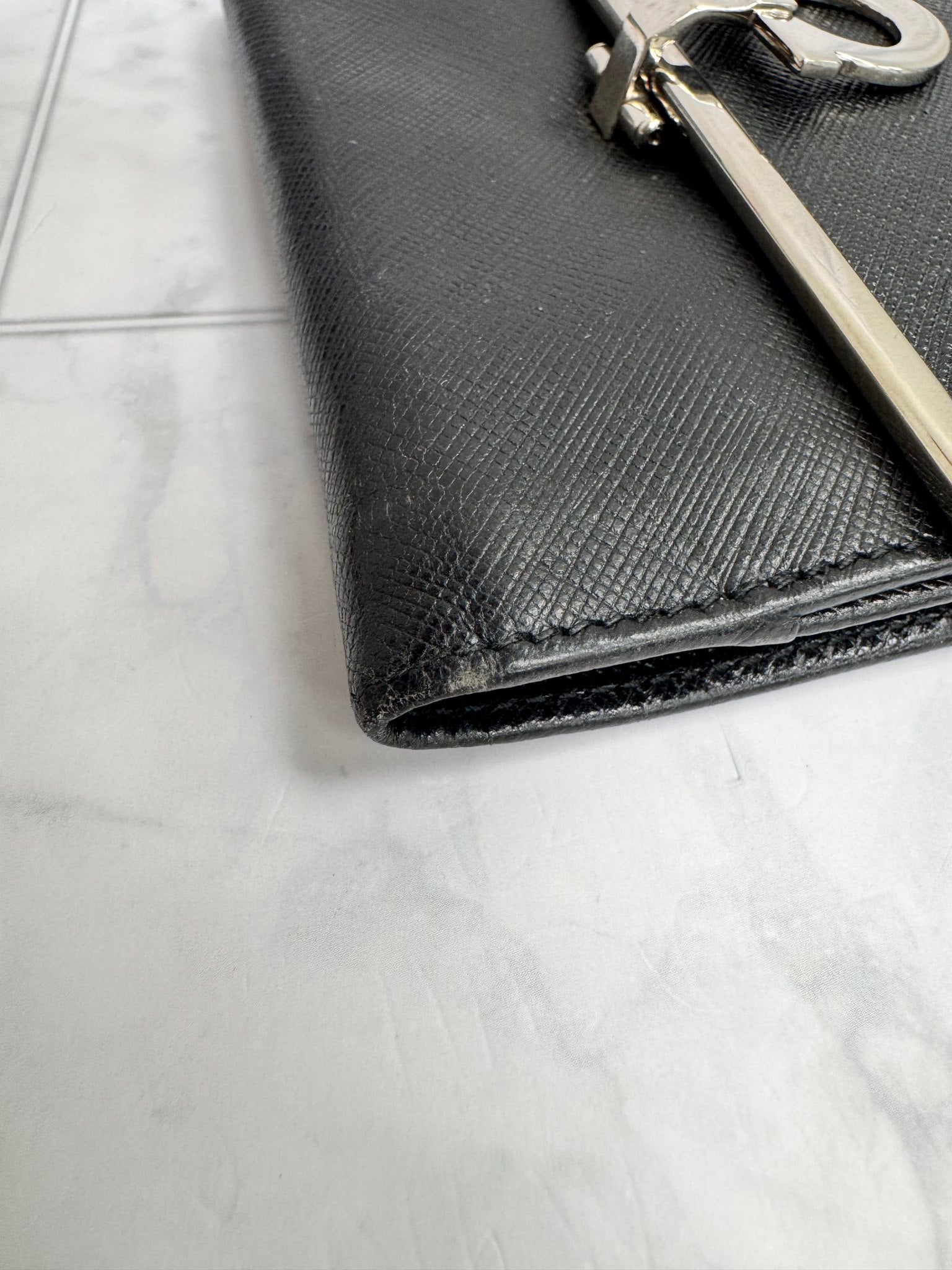 Salvatore Ferragamo Black Saffiano Leather Compact Wallet