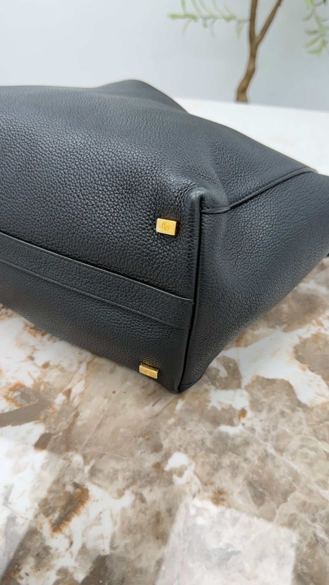 The Row Black Grained Leather Two For One 12 Shoulder Bag