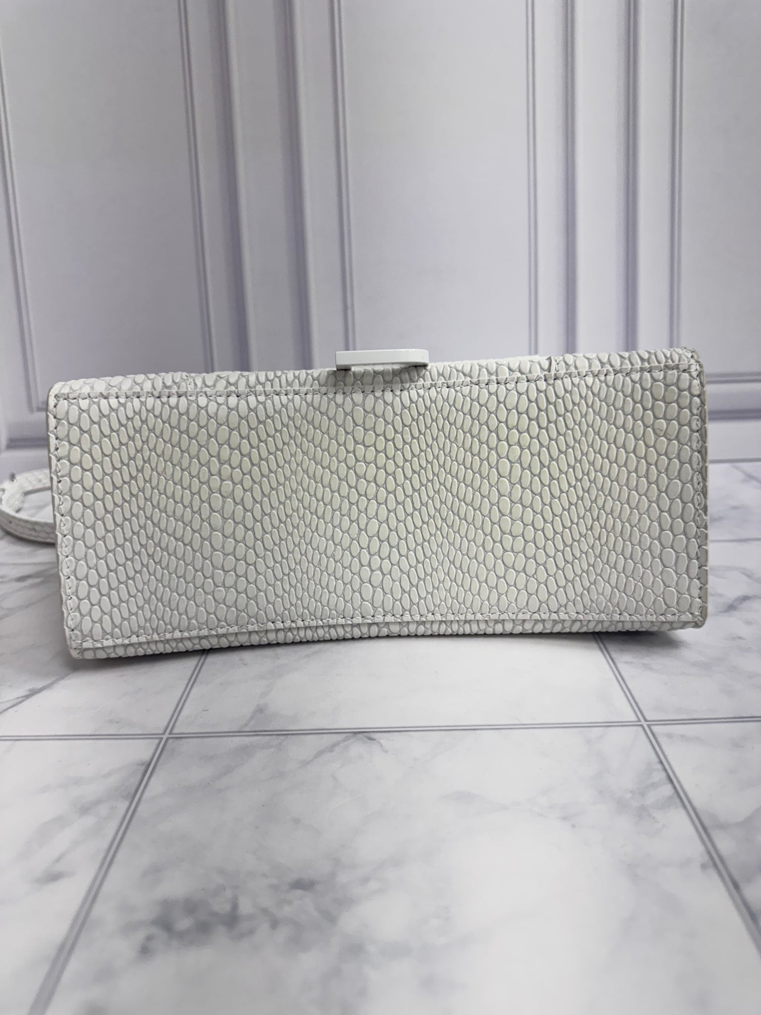 Balenciaga White Snakeskin Embossed Leather Small Hourglass 2Way Bag