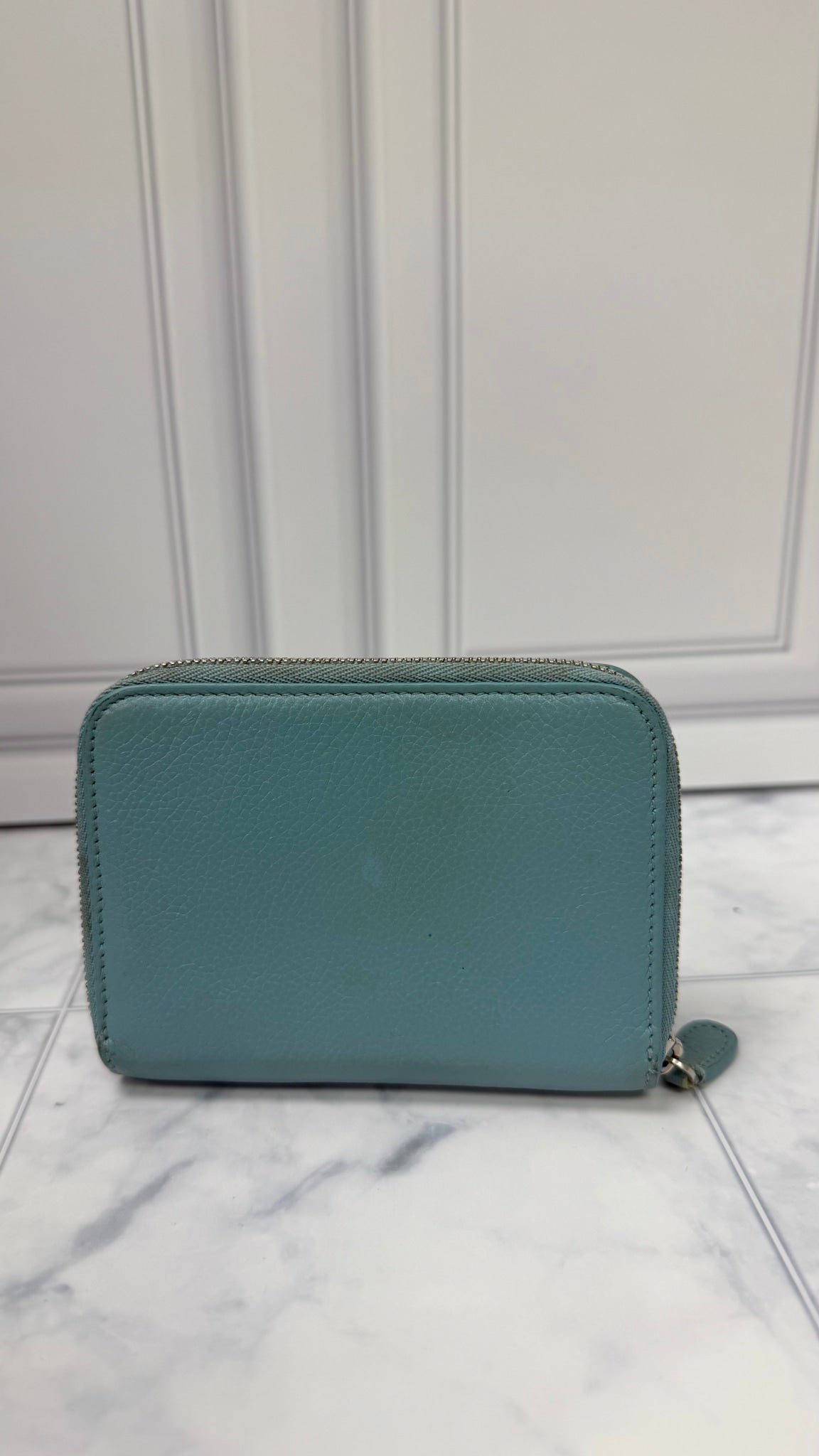 Balenciaga Light Blue Grained Leather Zippy Compact Wallet 