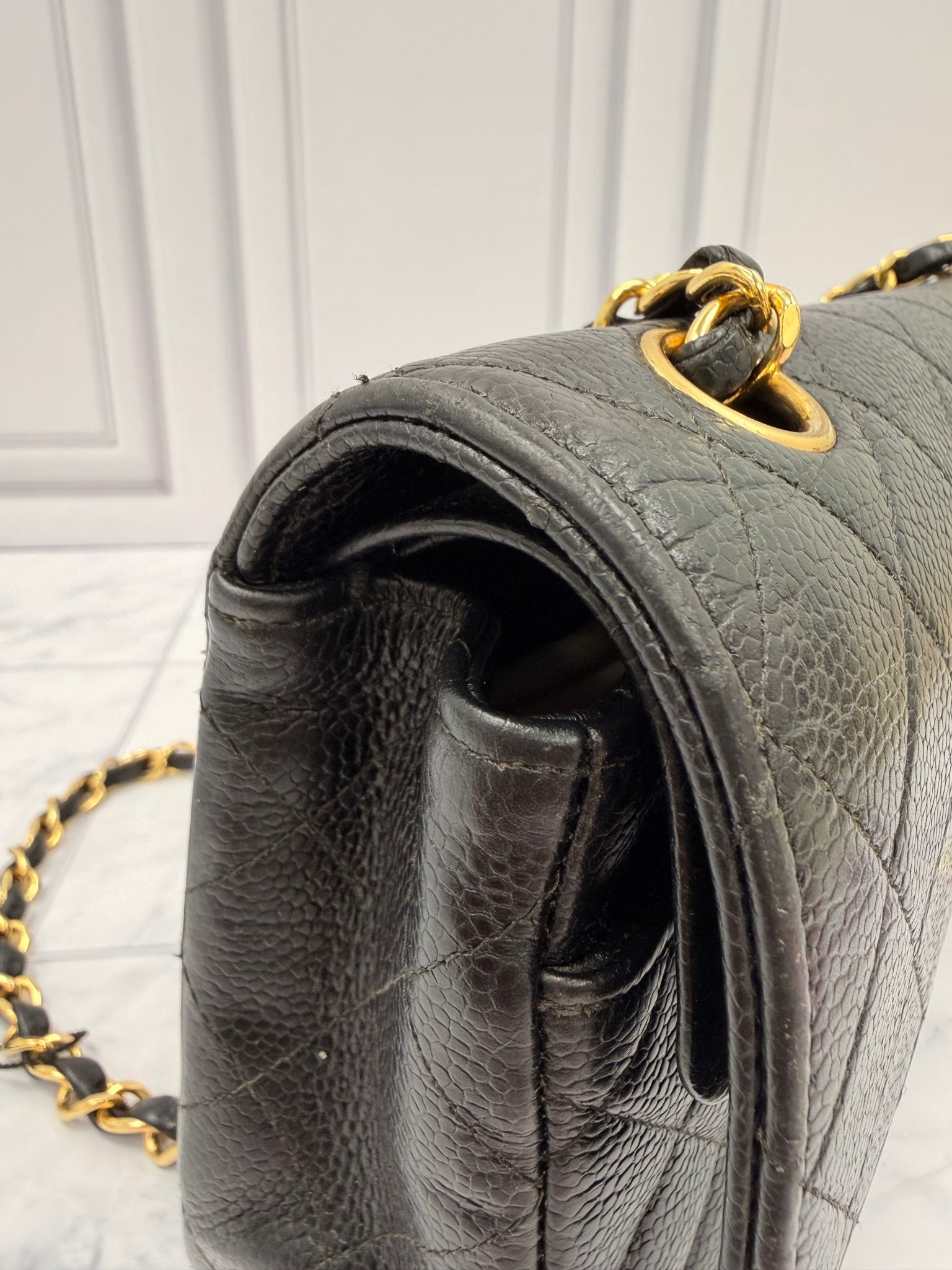 Chanel Black Quilted Caviar Leather Small Classic Double Flap Bag 