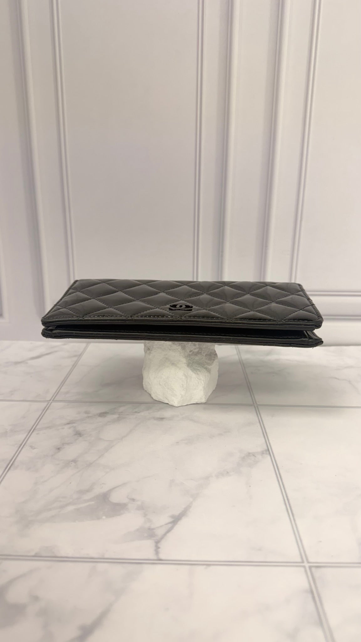 Chanel Black Quilted Patent Leather Long Wallet 