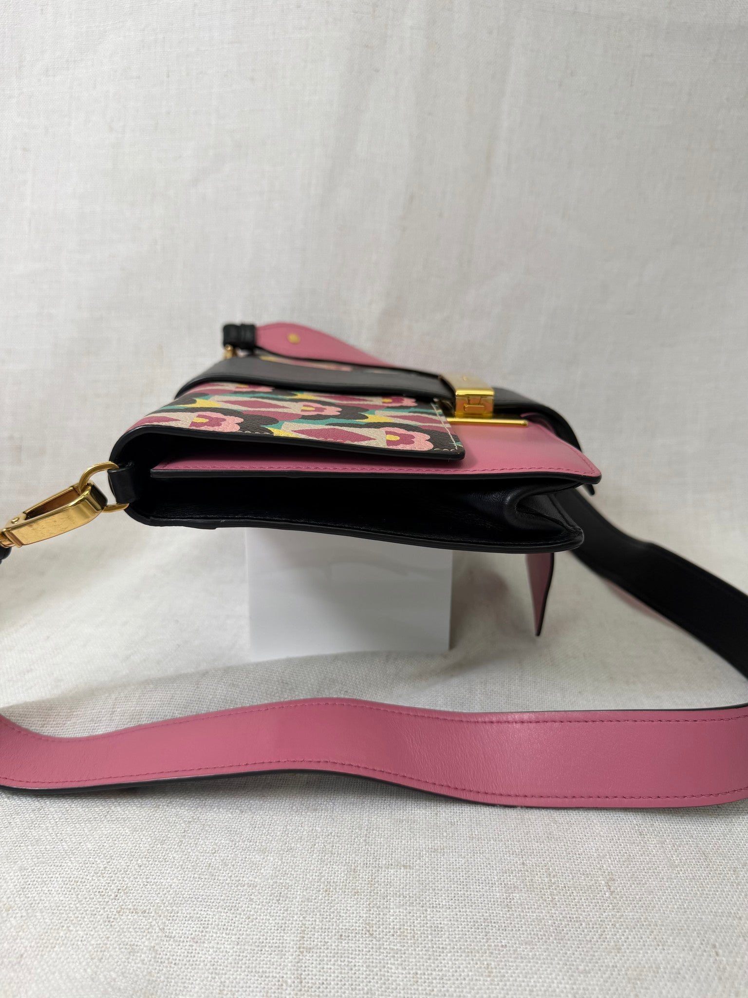 Prada Pink Floral Leather Plex Ribbon Shoulder Bag