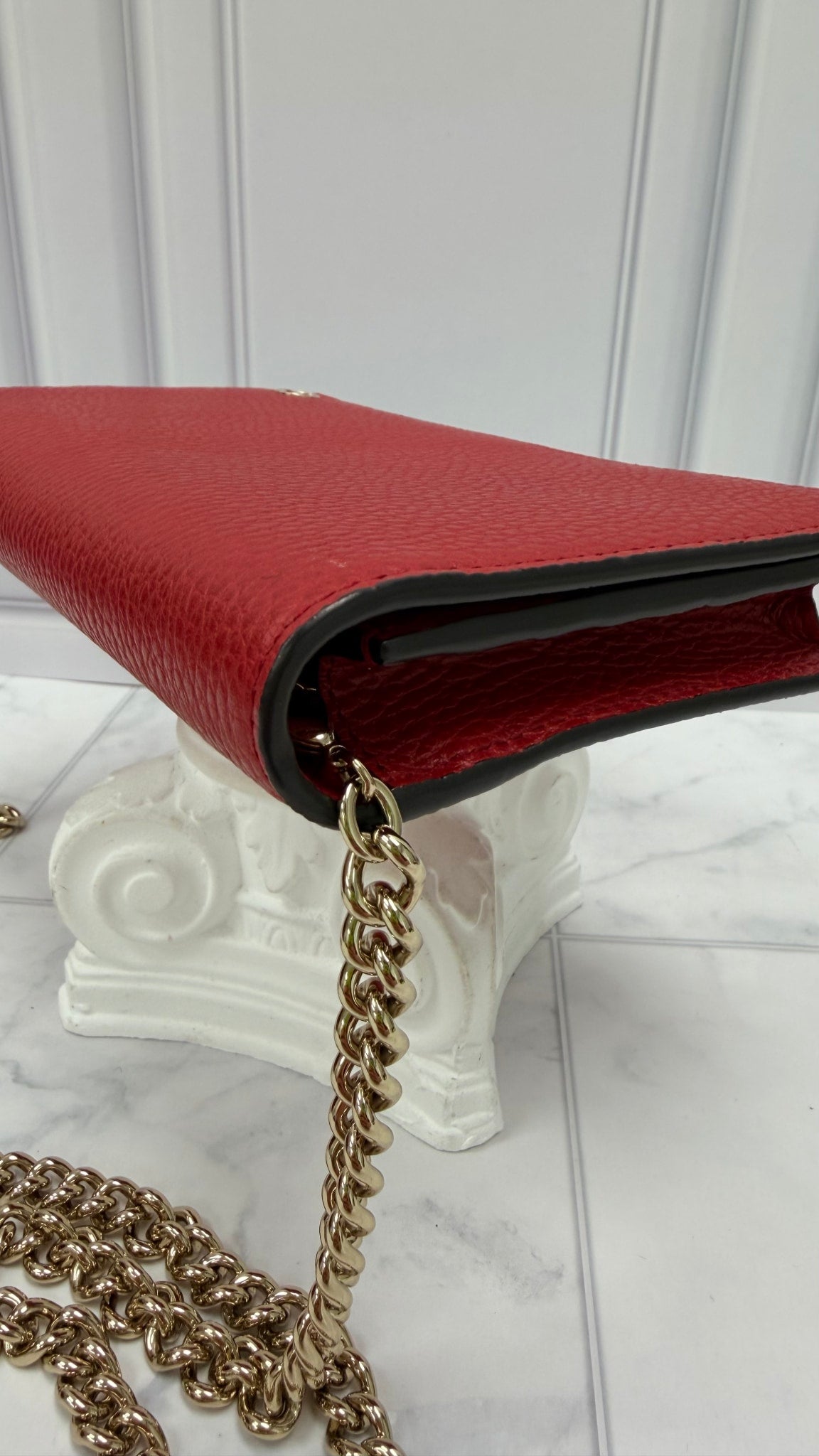 Gucci Red Leather Interlocking G Wallet on a Chain