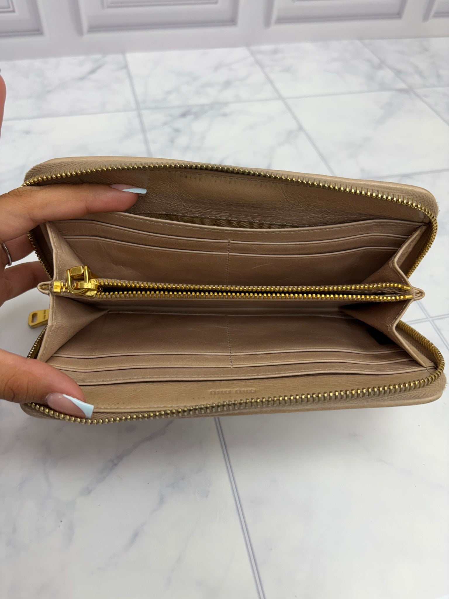 Miu Miu Beige Matelasse Zippy Wallet