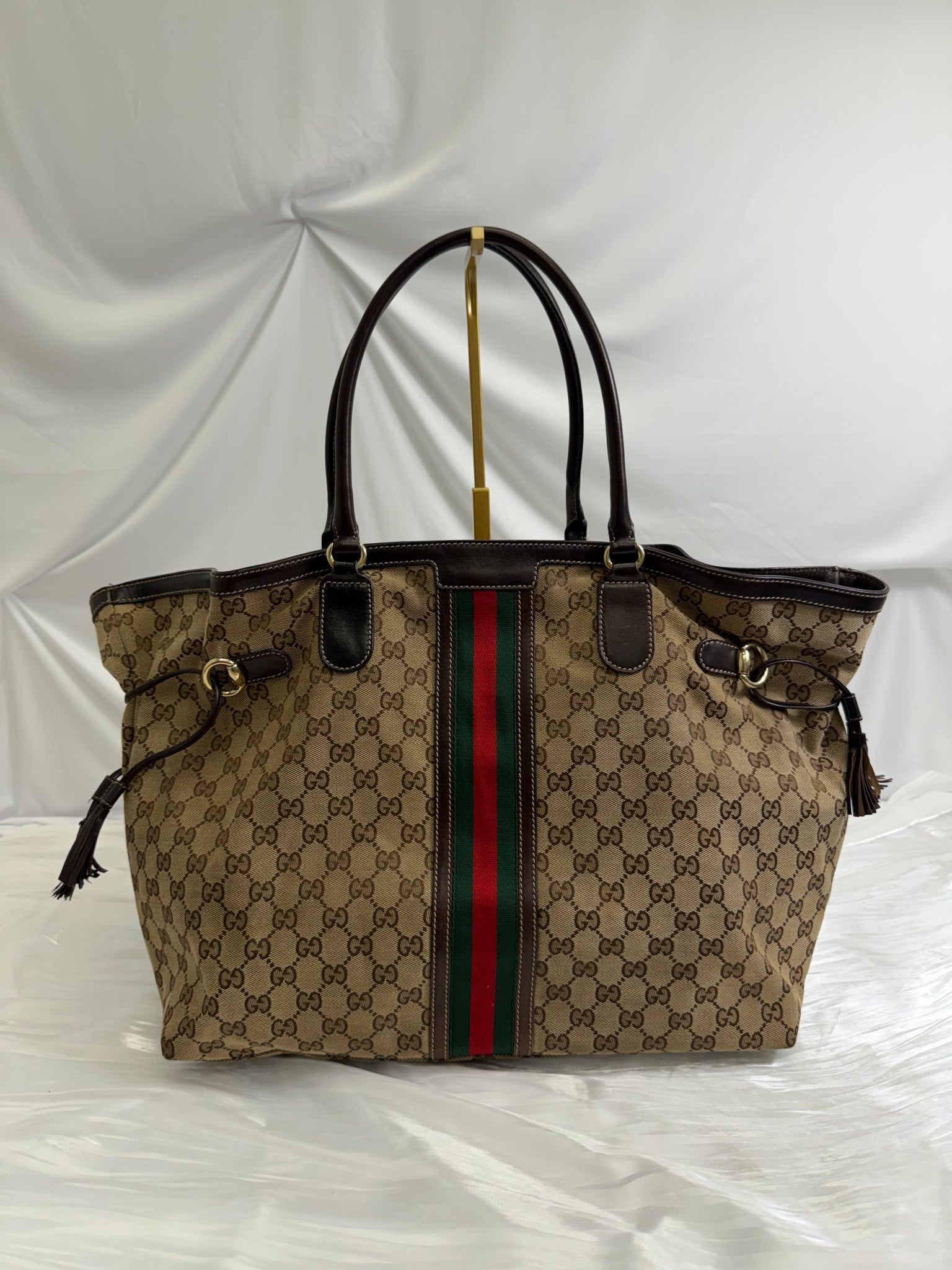 Gucci GG Canvas Tote Web Tassel Tote Bag