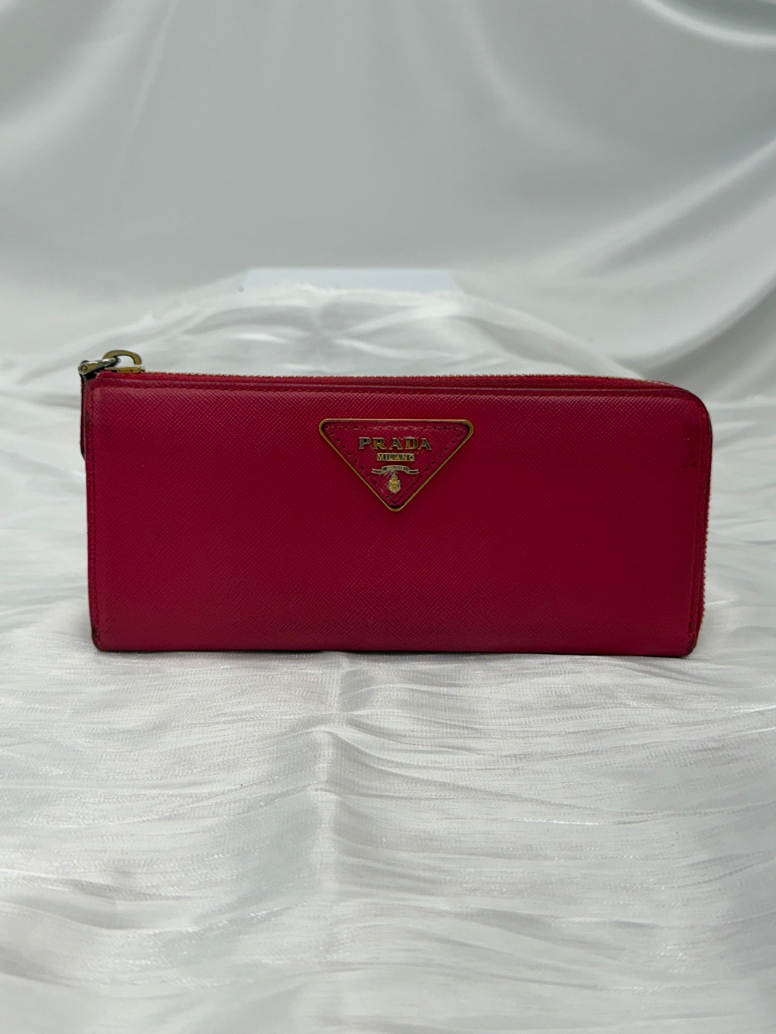 Prada Pink Saffiano Leather Zippy Wallet