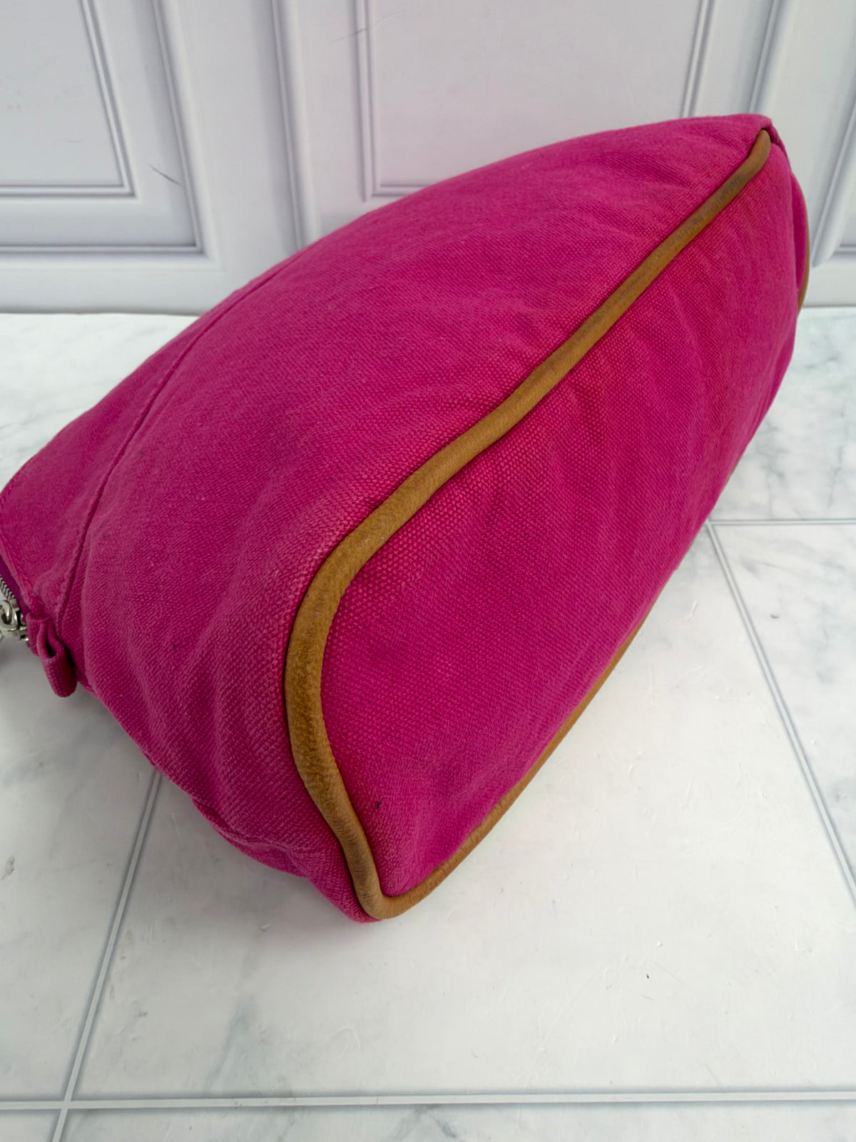 Hermes Pink Canvas Bolide Pouch 