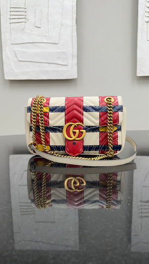 Gucci Mutlicolor Buckle Printed Leather Small Marmont Flap Bag