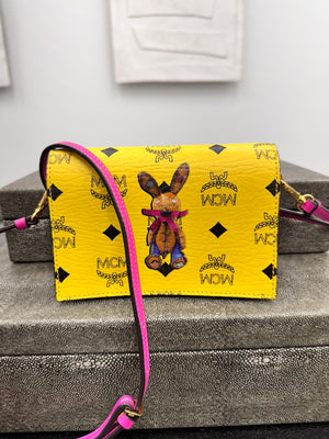 LIKE NEW - MCM Yellow Visetos Coated Canvas Rabbit Crossbody Bag