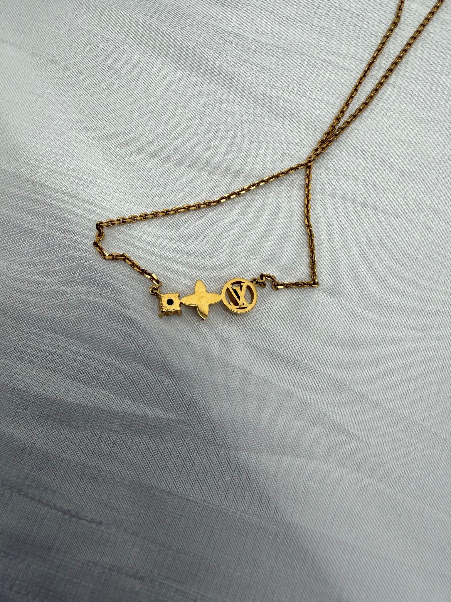 Louis Vuitton Blossom Logo Monogram Gold Tone Necklace