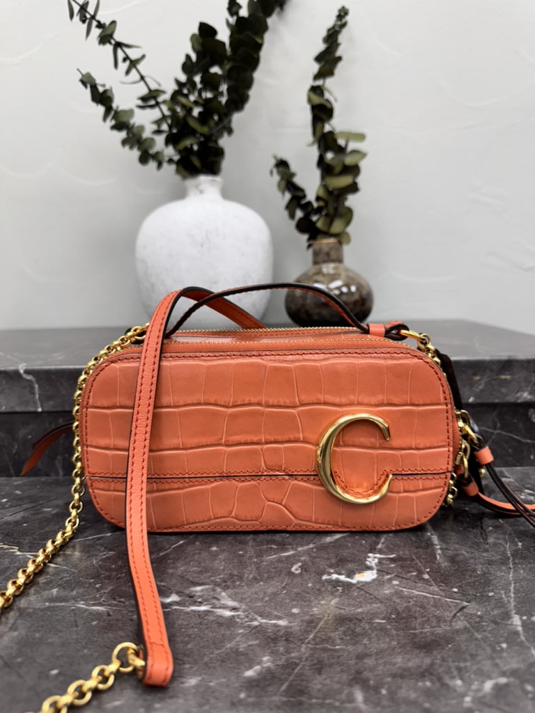 Chloe Orange Croc Leather Mini Chain Shoulder Bag
