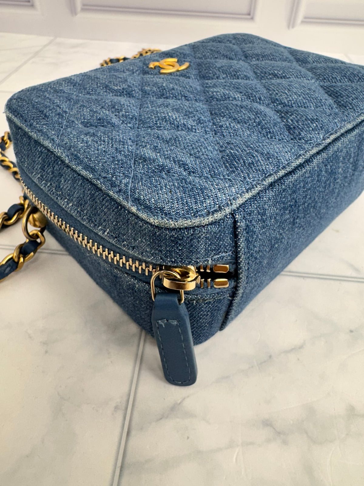 Chanel Quilted Denim Pearl Crush Mini Camera Bag 