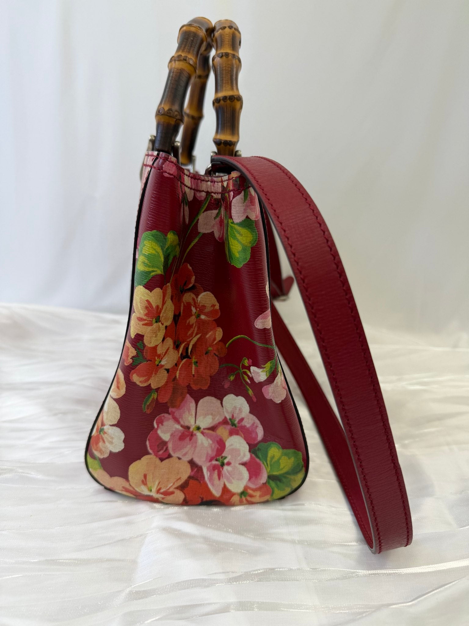 Gucci Red Blooms Bamboo Medium Top Handle 