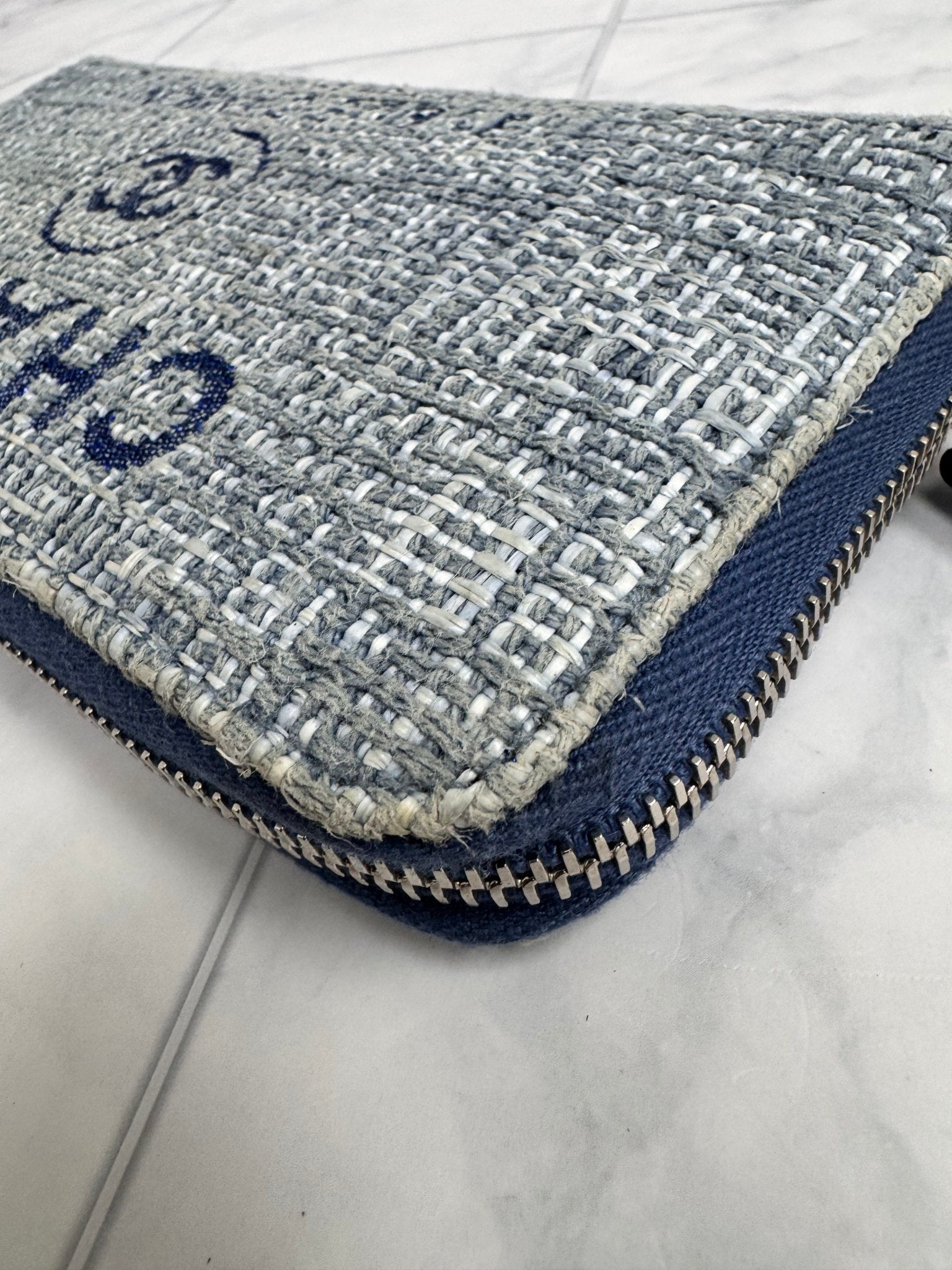 Chanel Blue Tweed Deauville Zippy Wallet