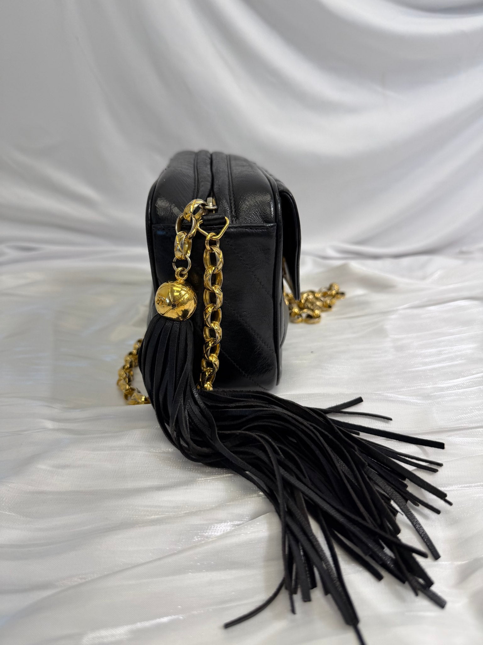 Chanel Black Lambskin Tassel Turnlock Camera Bag