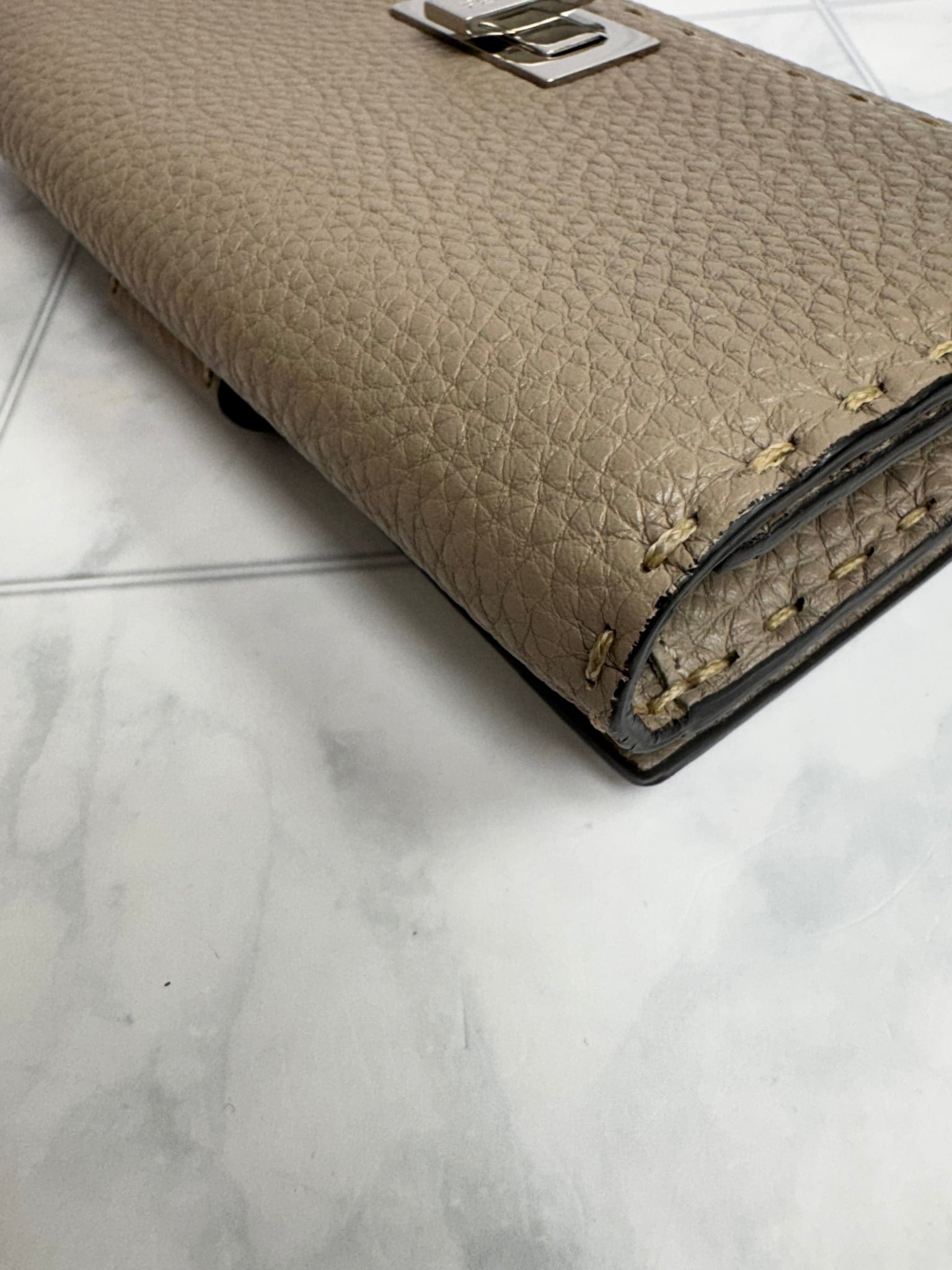 Fendi Beige Grained Leather Long Wallet
