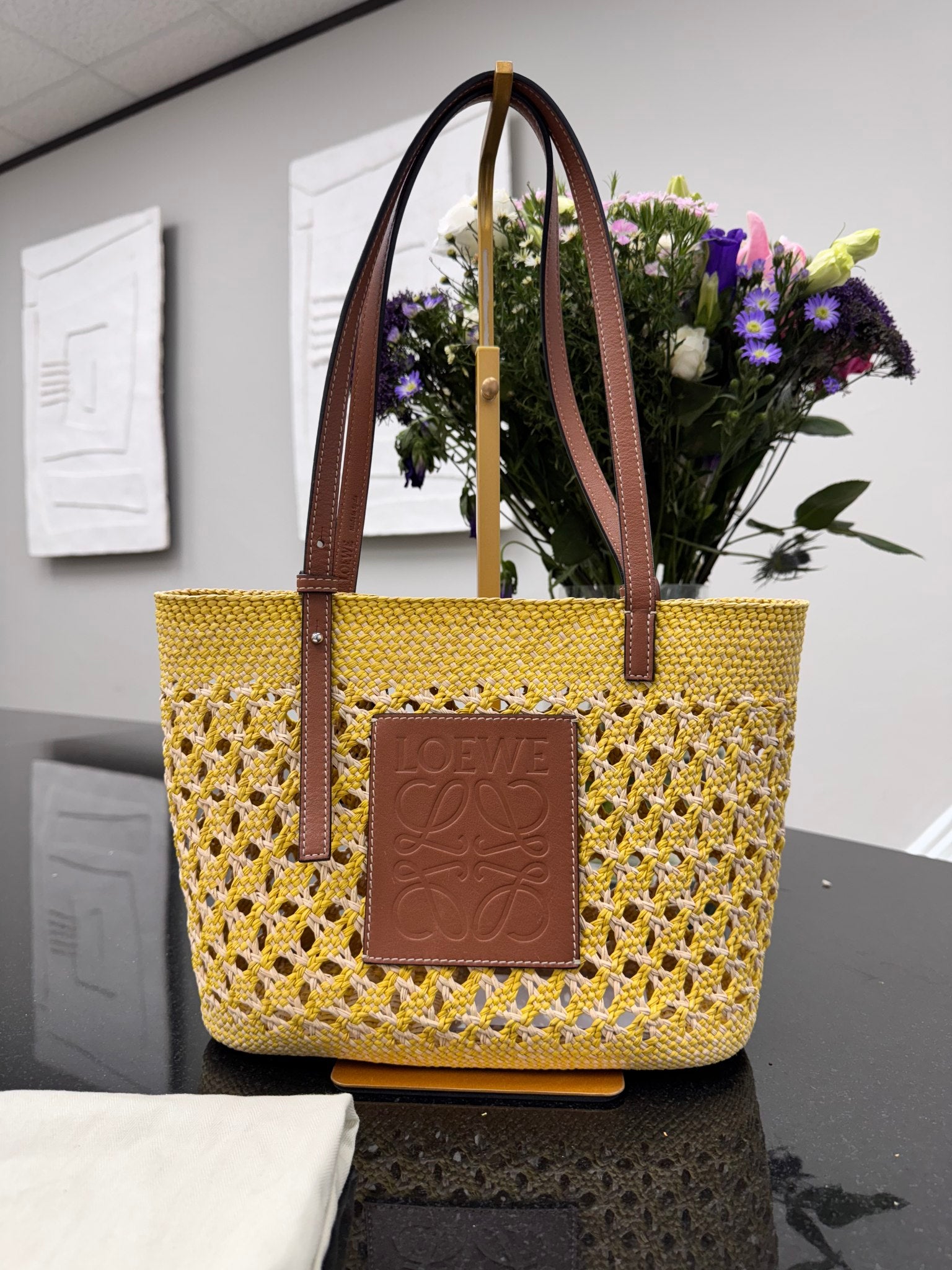 Loewe Yellow Raffia Paula's Ibiza Honeycomb Shoulder Bag