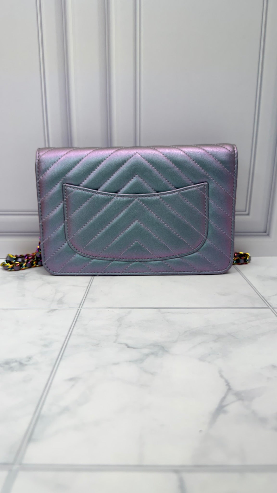 Chanel Iridescent Quilted Chevron Reissue Wallet on a Chain