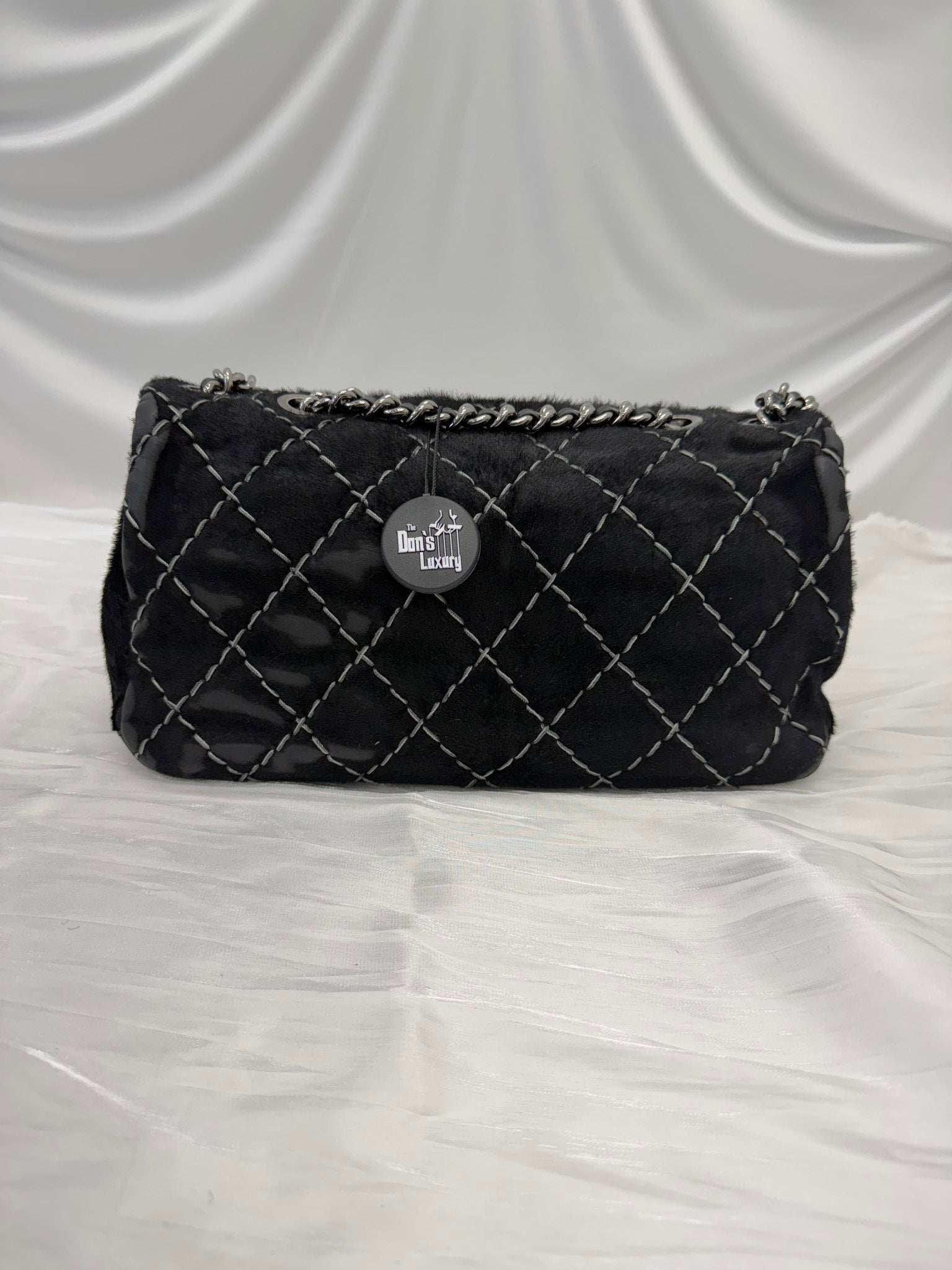 Chanel Black Ponyhair & Leather Stitched Medium Single Flap Bag